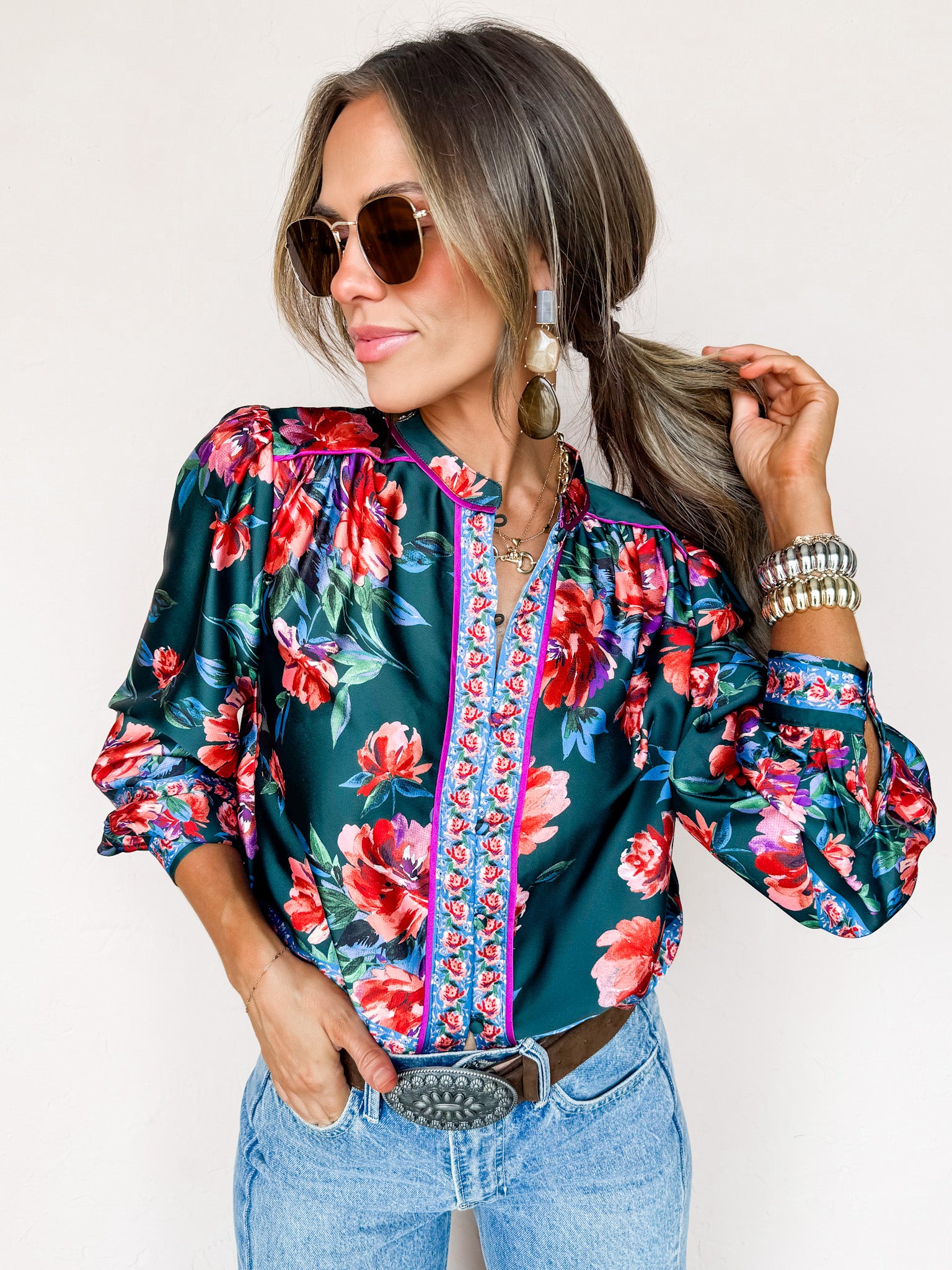Her Own Thing Floral Button Front Top