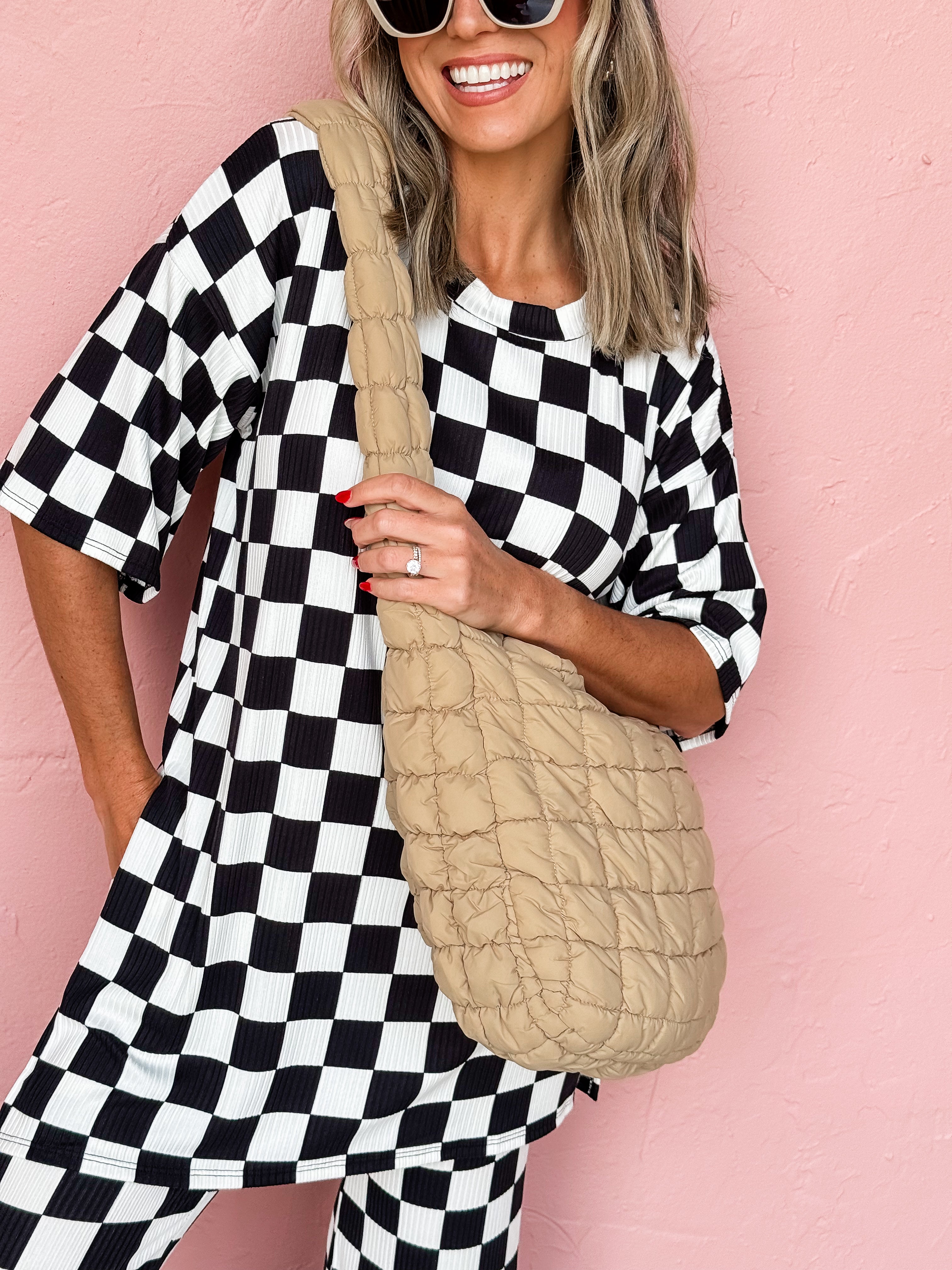 Here And Now Quilted Shoulder Bag-Tan