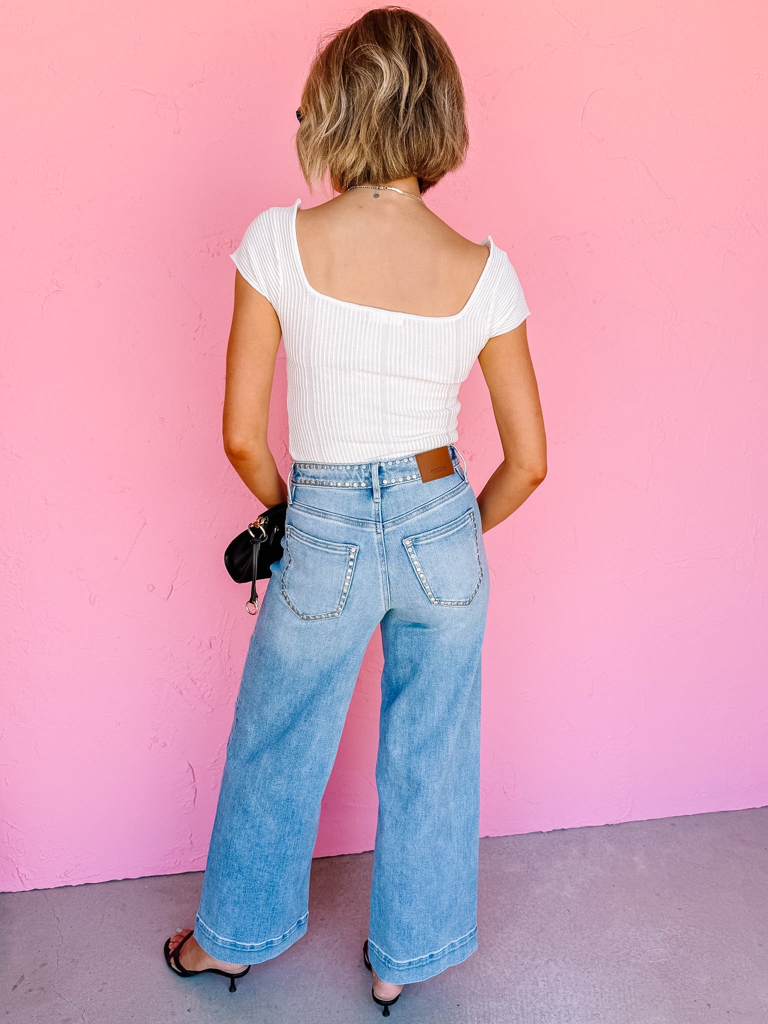 [Hidden] Nori Stud Pocket Detail High Rise Wide Leg
