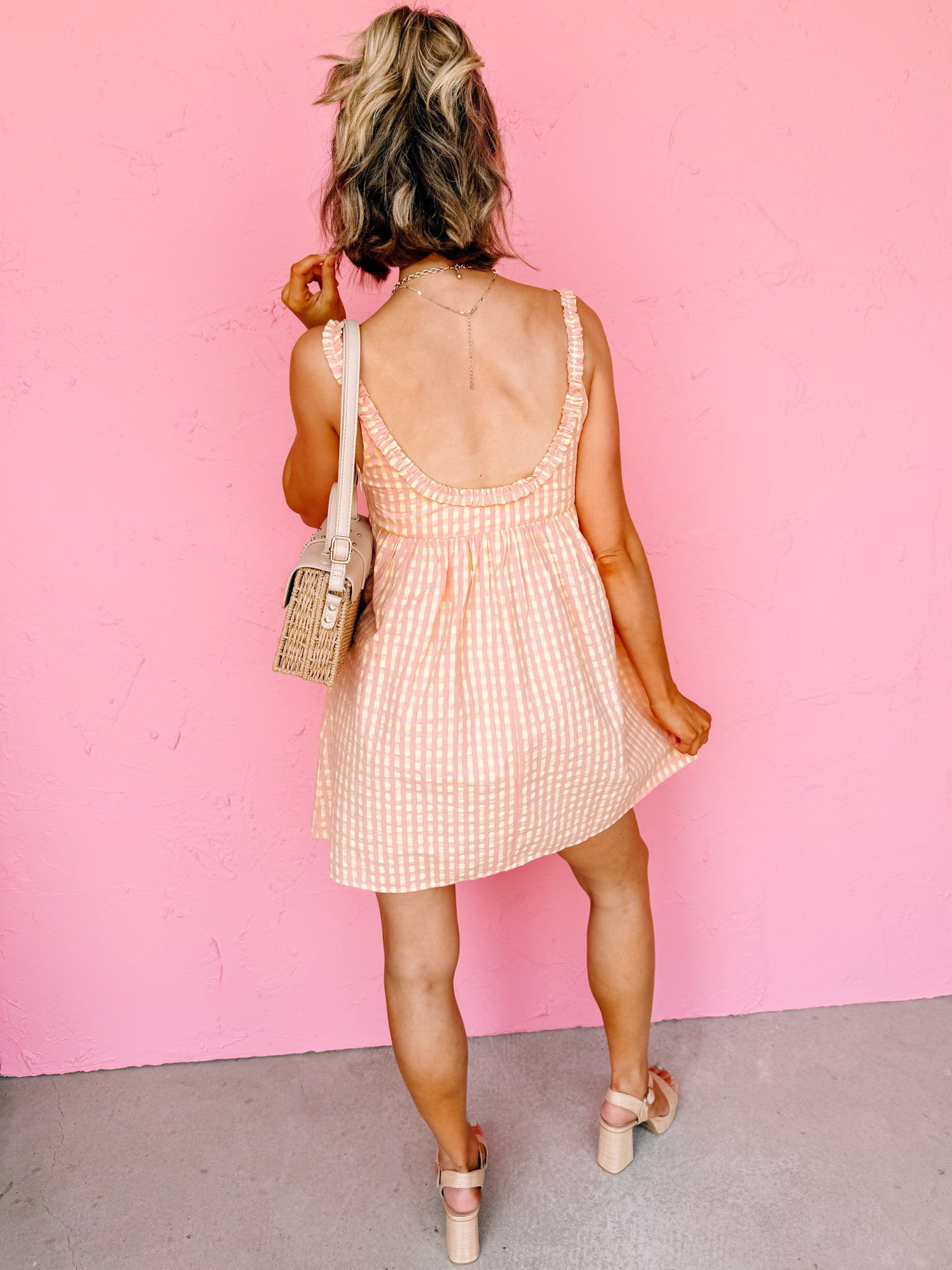 Honey Gingham Textured Mini Dress
