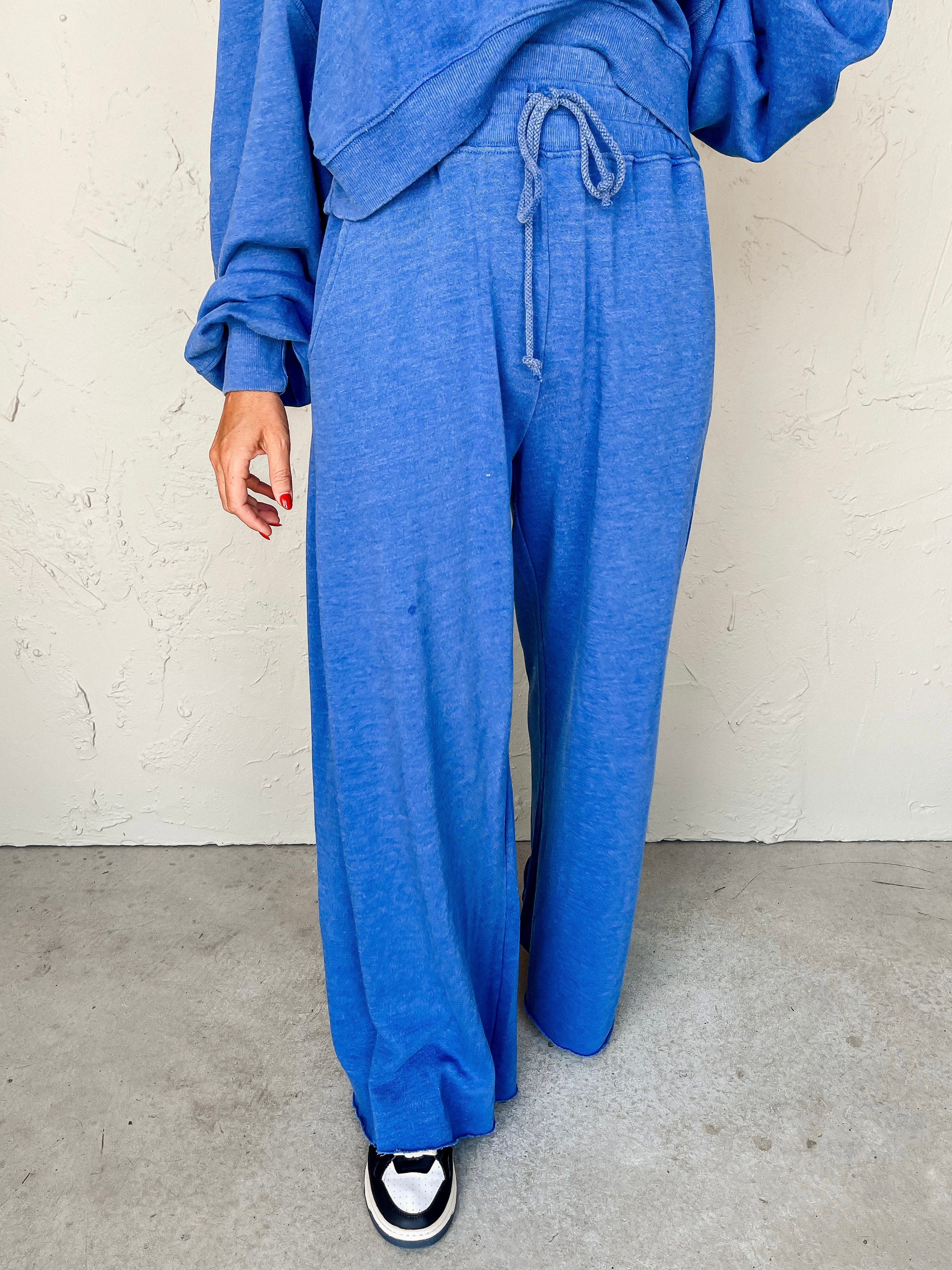 House Party Wide Leg Sweatpants-Royal Blue