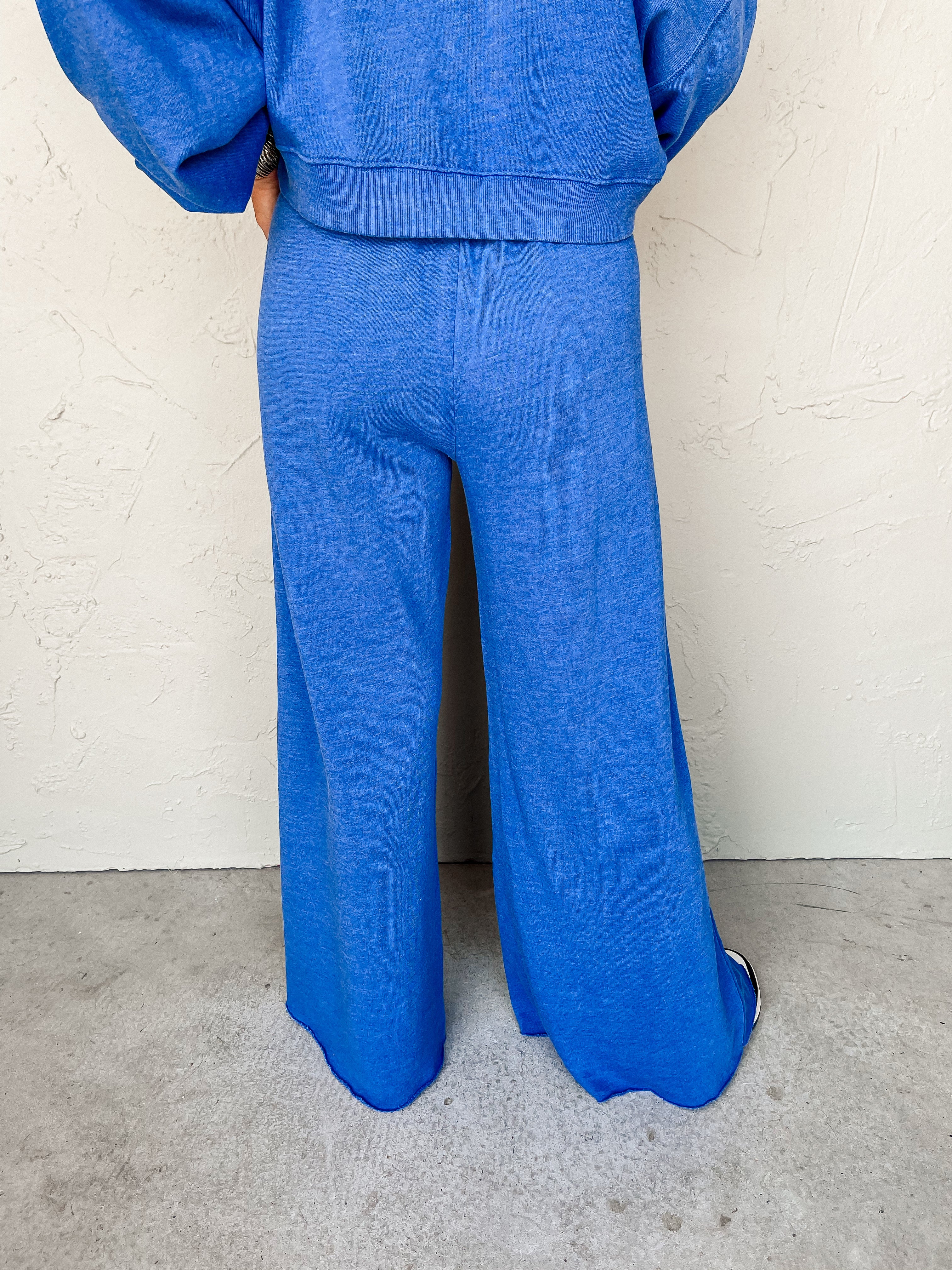 House Party Wide Leg Sweatpants-Royal Blue