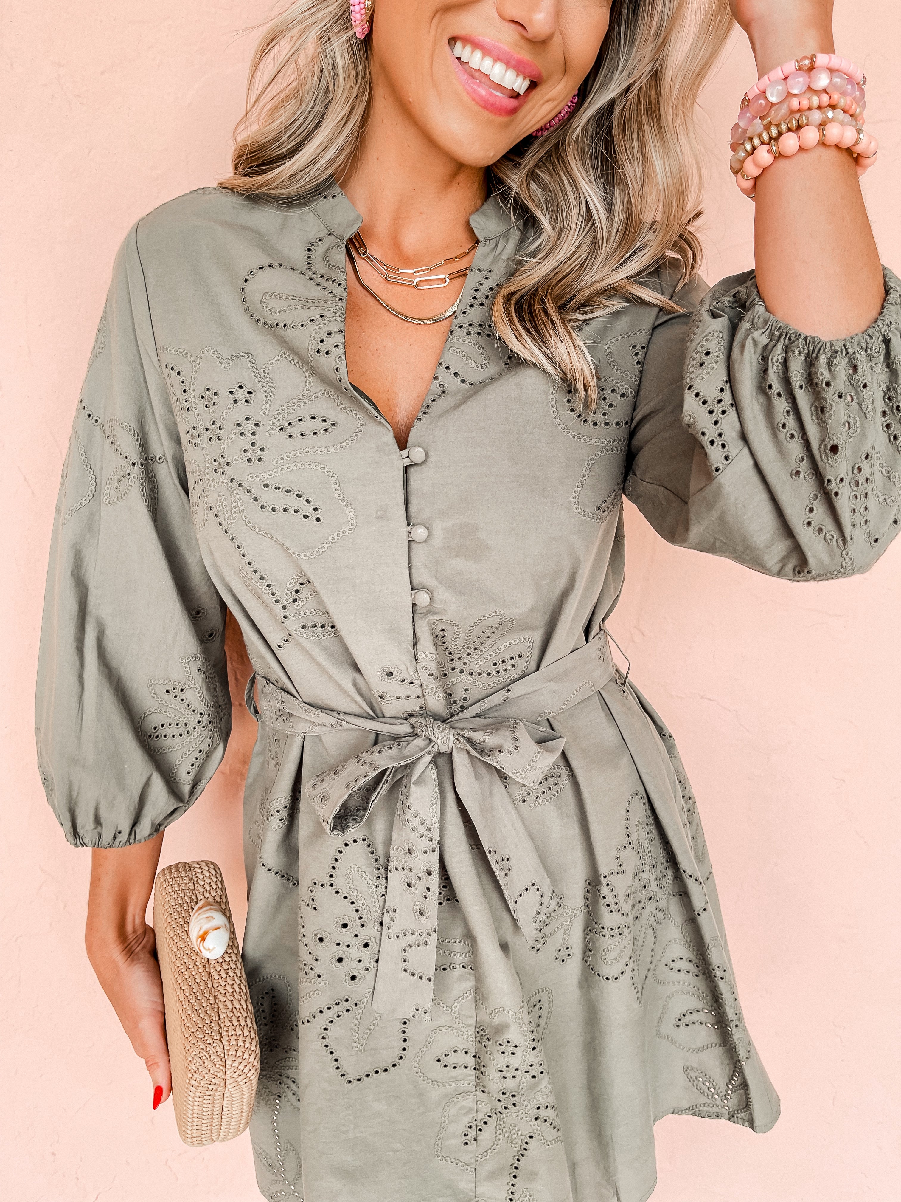 Hung Up On You Embroidered Belted Dress