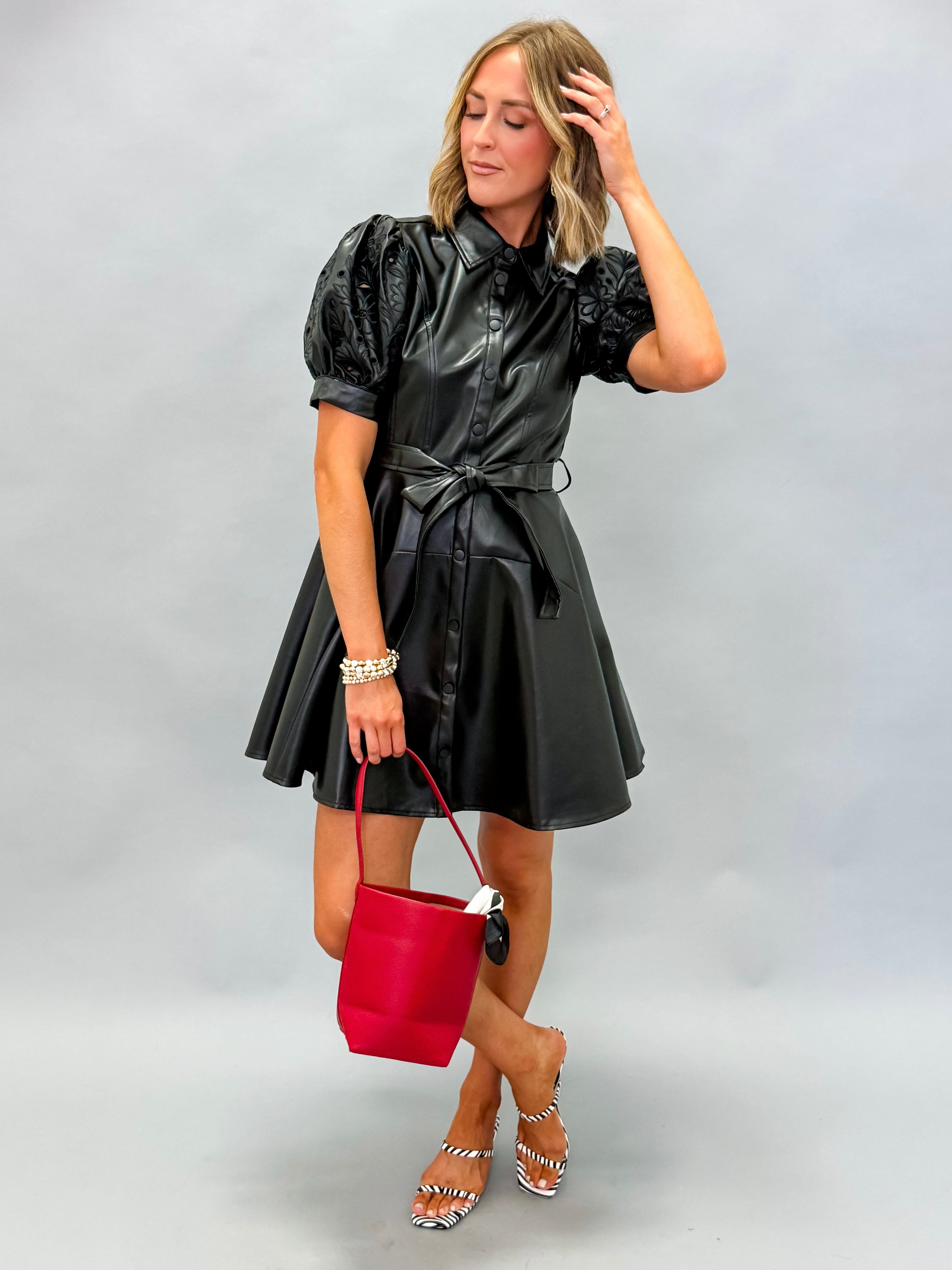 Hunter Floral Cutout Faux Leather Dress