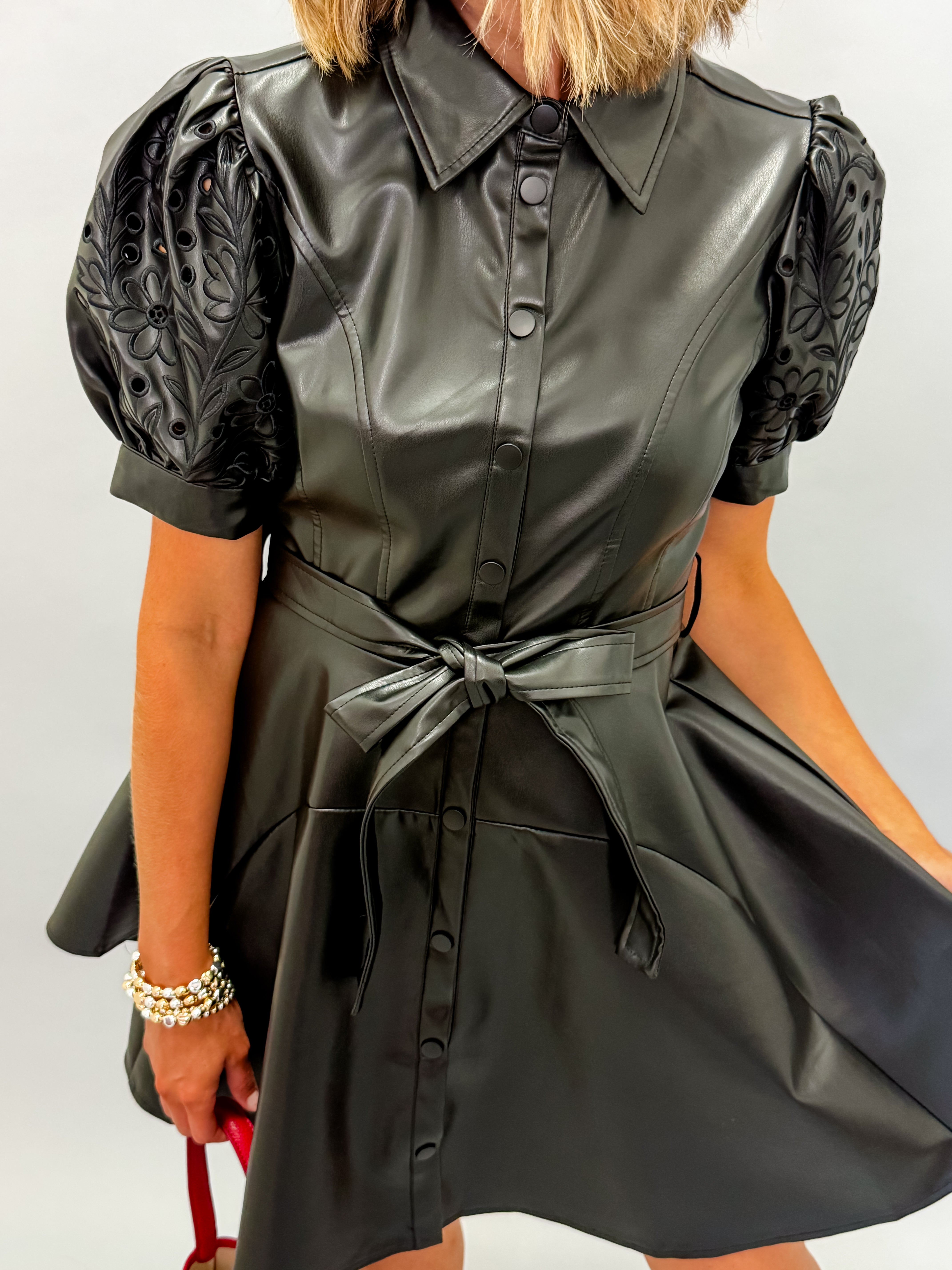 Hunter Floral Cutout Faux Leather Dress