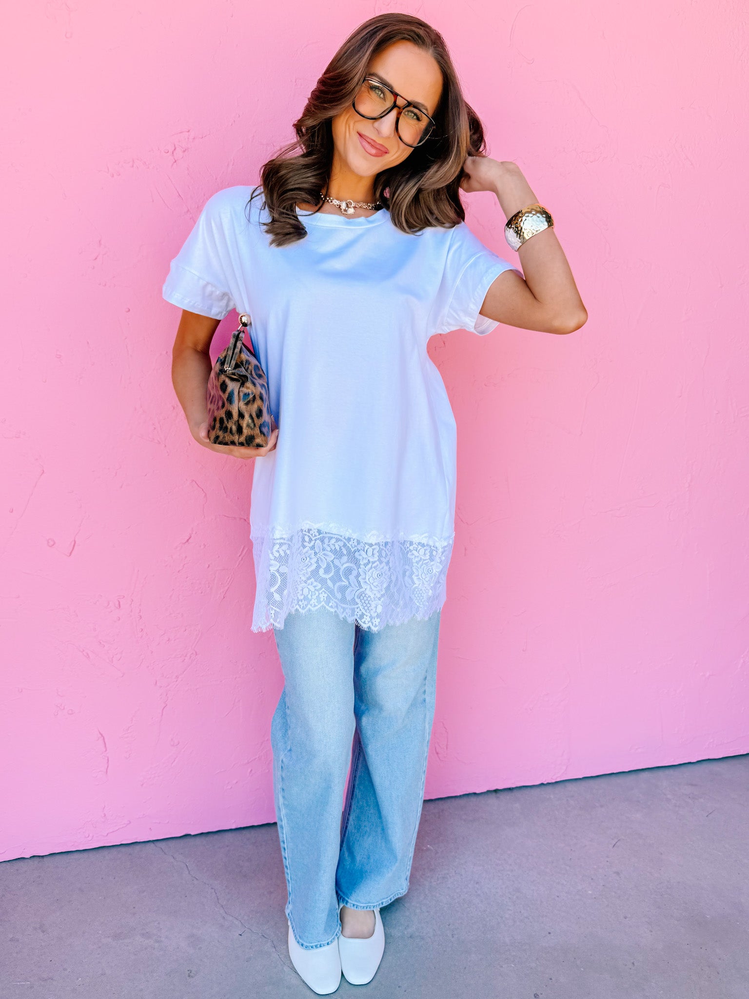 Stevie White Lace Trim Tunic Top - Made in USA