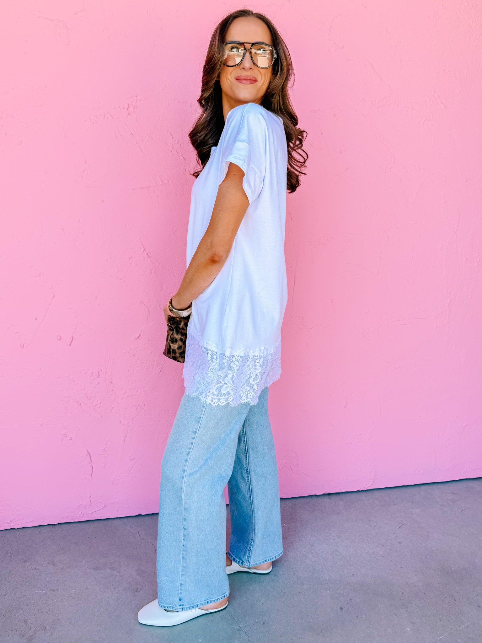 Stevie White Lace Trim Tunic Top - Made in USA