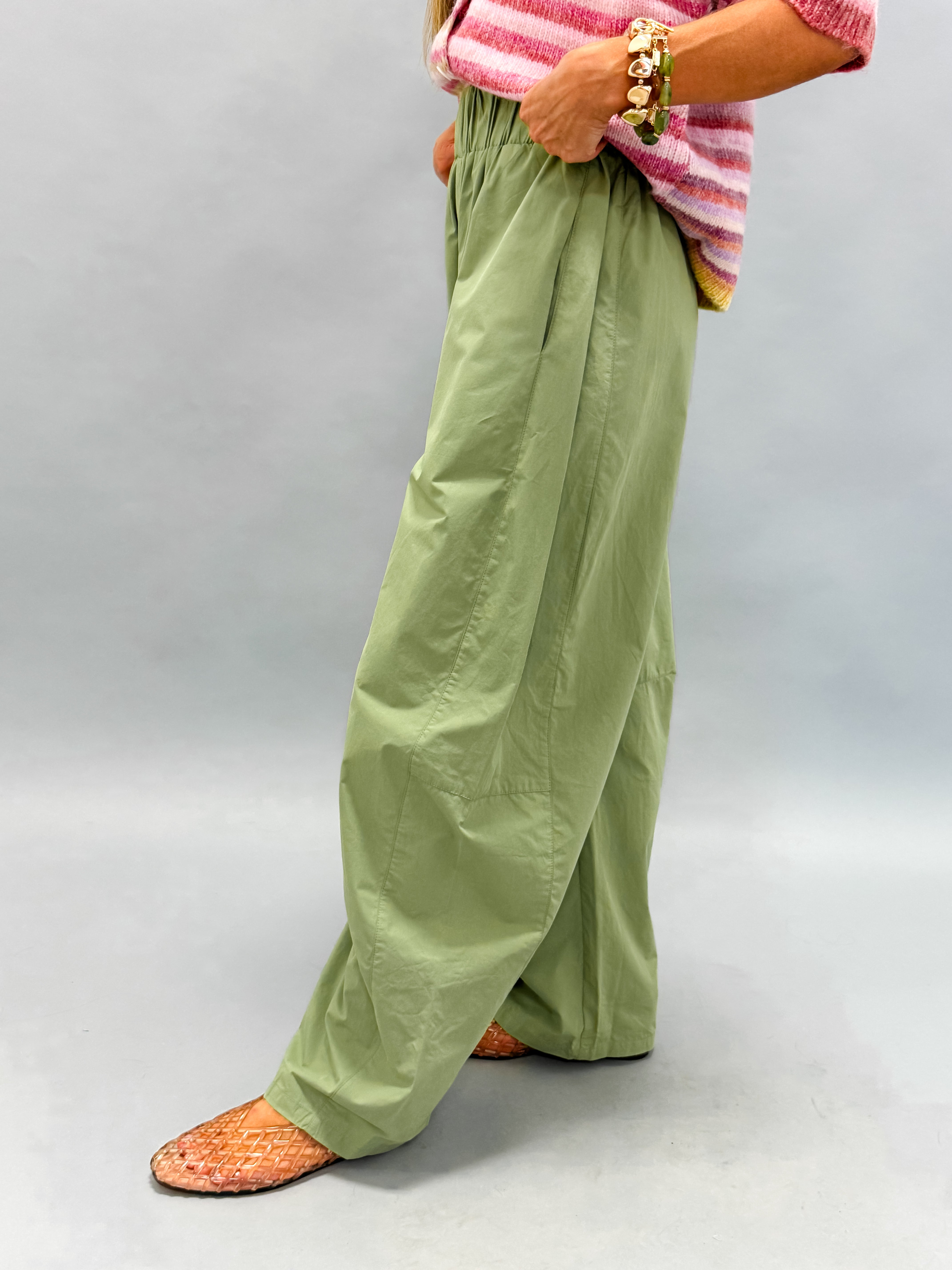 Emma Barrel Leg Pants-Olive