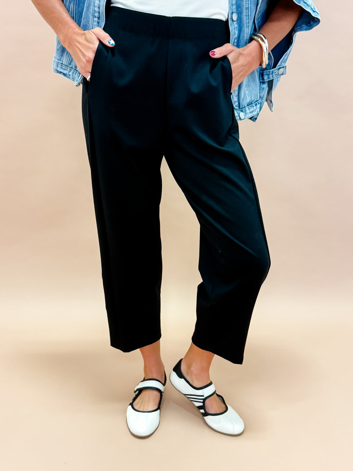 The Tana Black Ponte Barrel Pant – Made in USA Stretch Barrel Pant