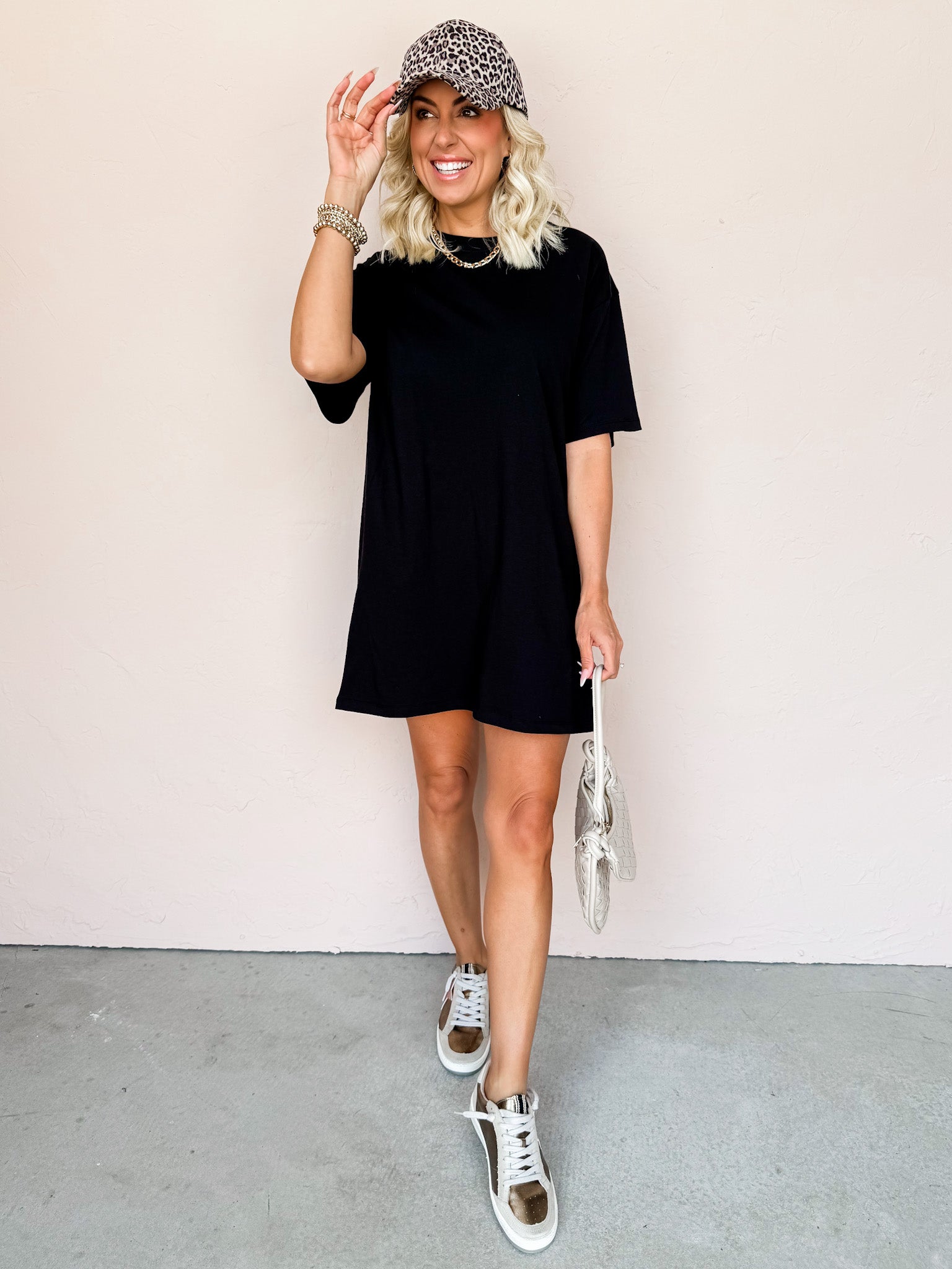Running Errands Round-Neck T-Shirt Dress-Black