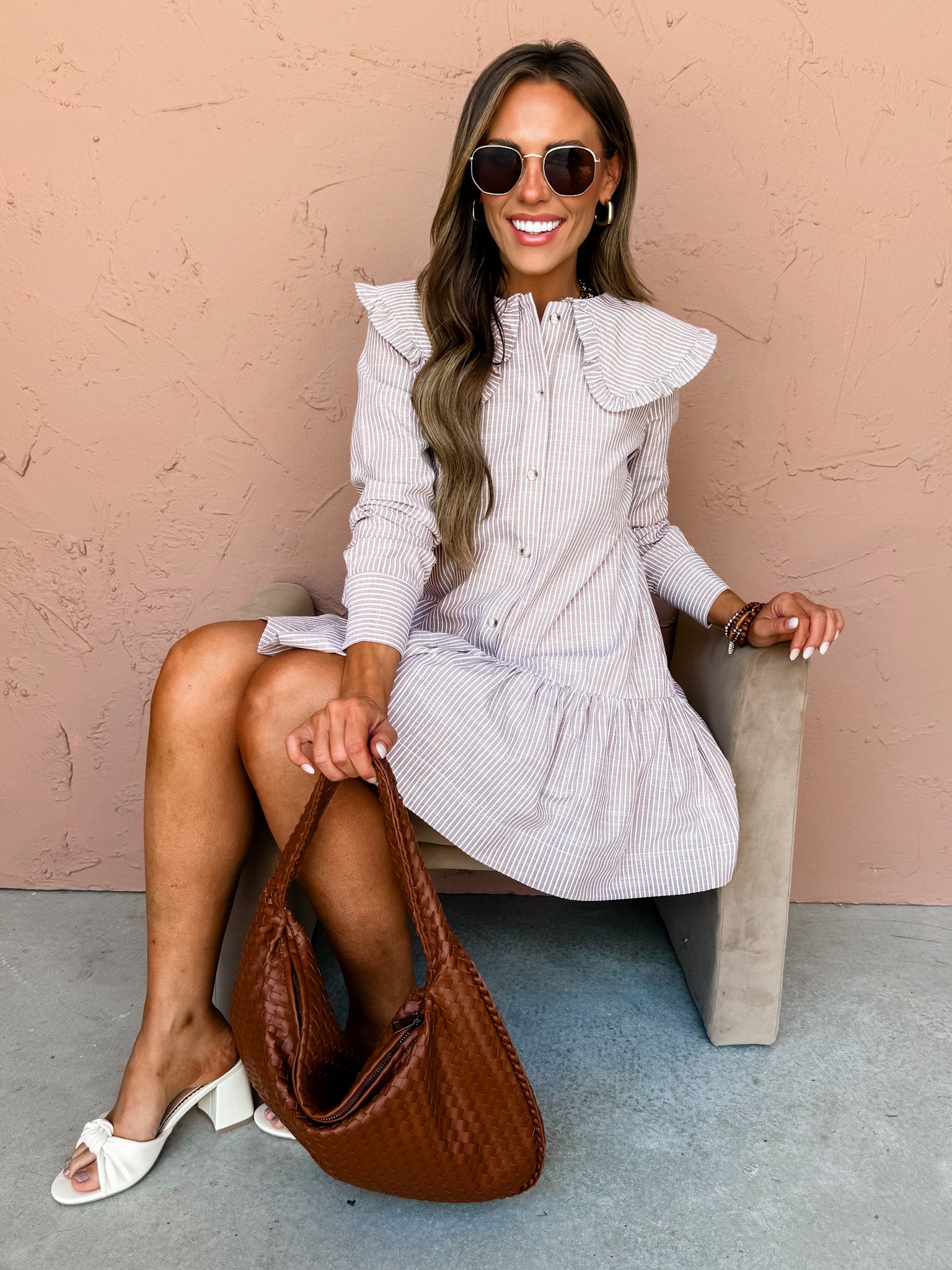 Striped And Steady Long Sleeve Mini Dress
