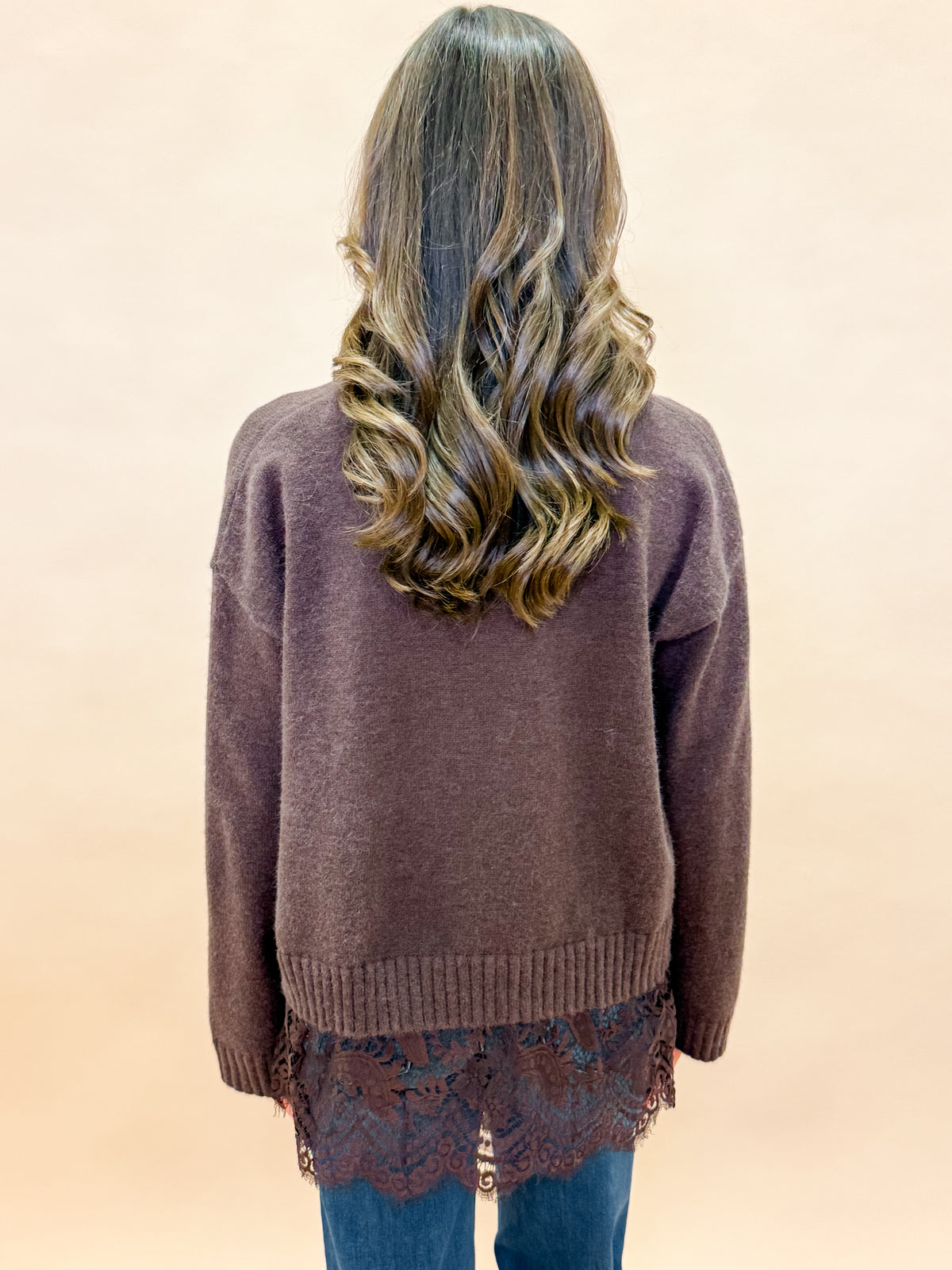 Darcy Lace Trim Sweater-Brown