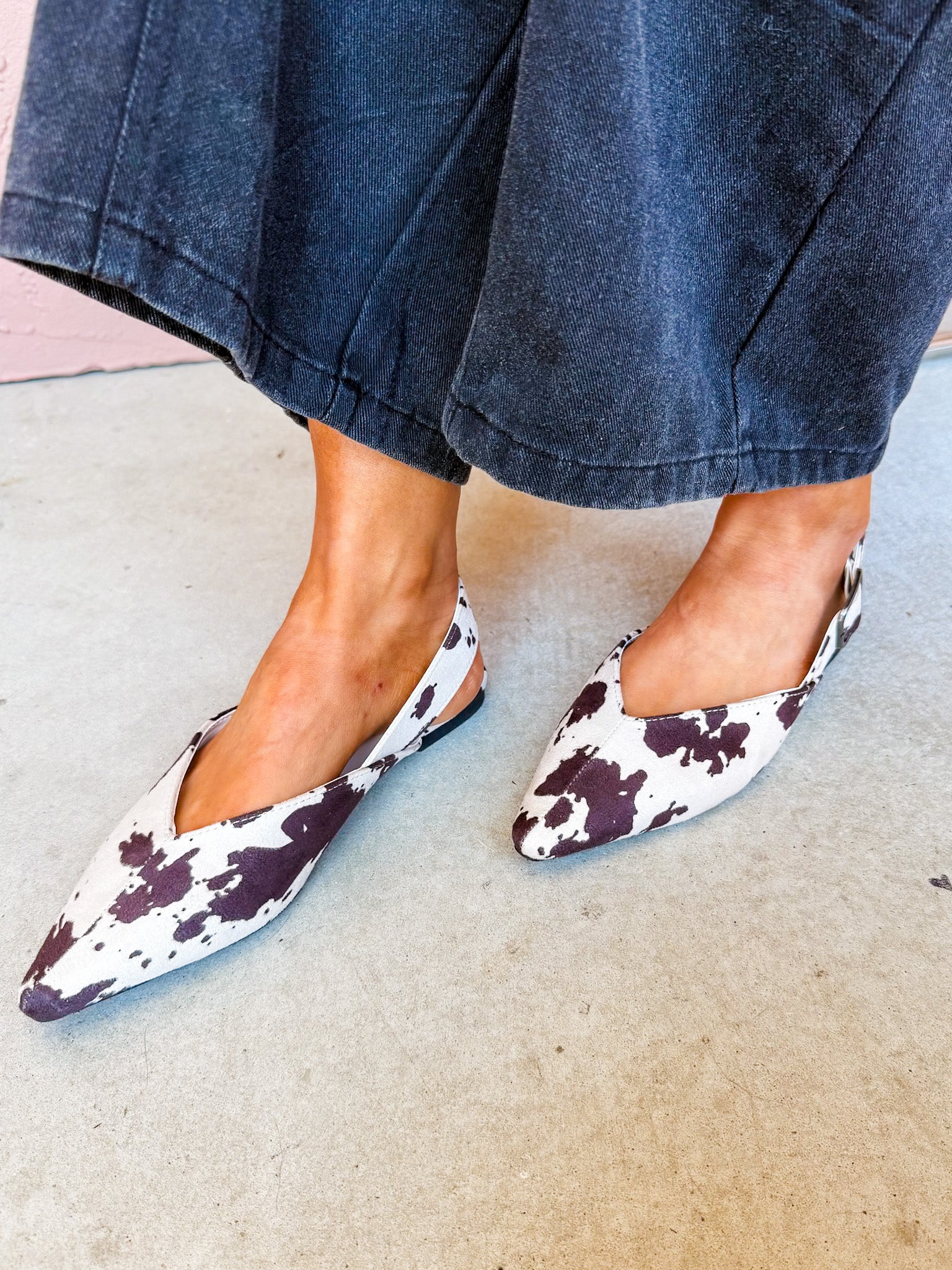 Dove Slingback Flats-Cow Print