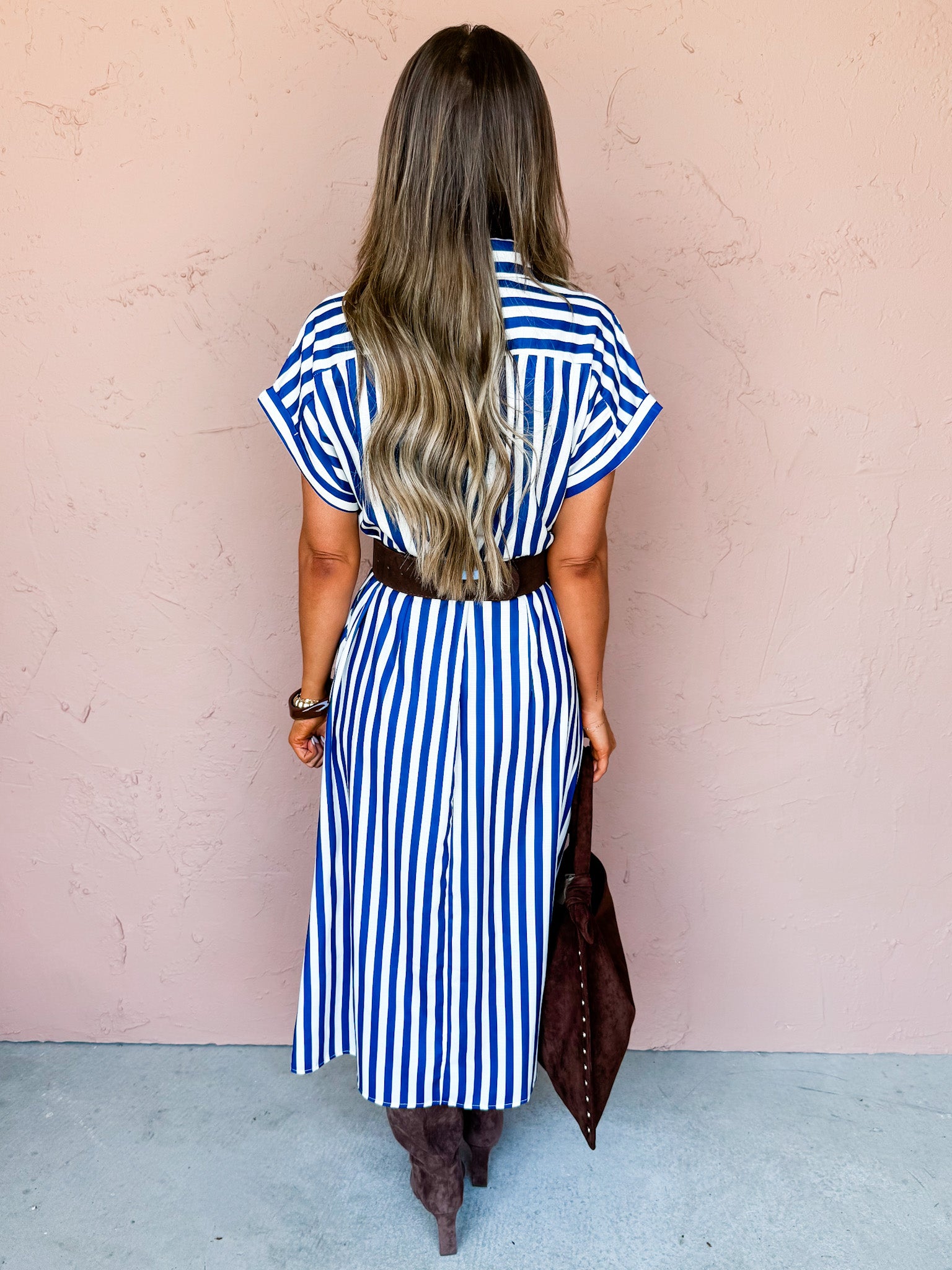 In Line Belted Midi Shirt Dress