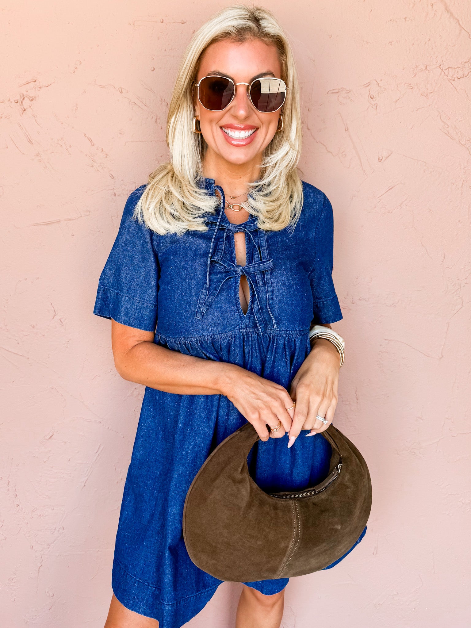 Subtle Shift Denim Tie Front Mini Dress