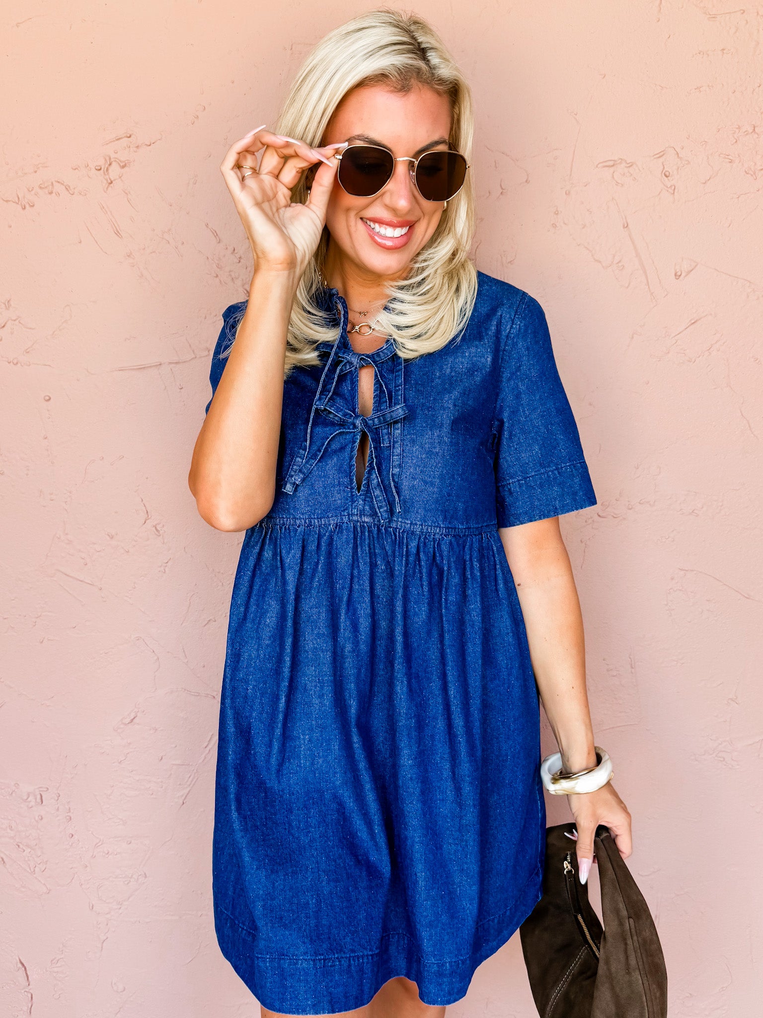 Subtle Shift Denim Tie Front Mini Dress