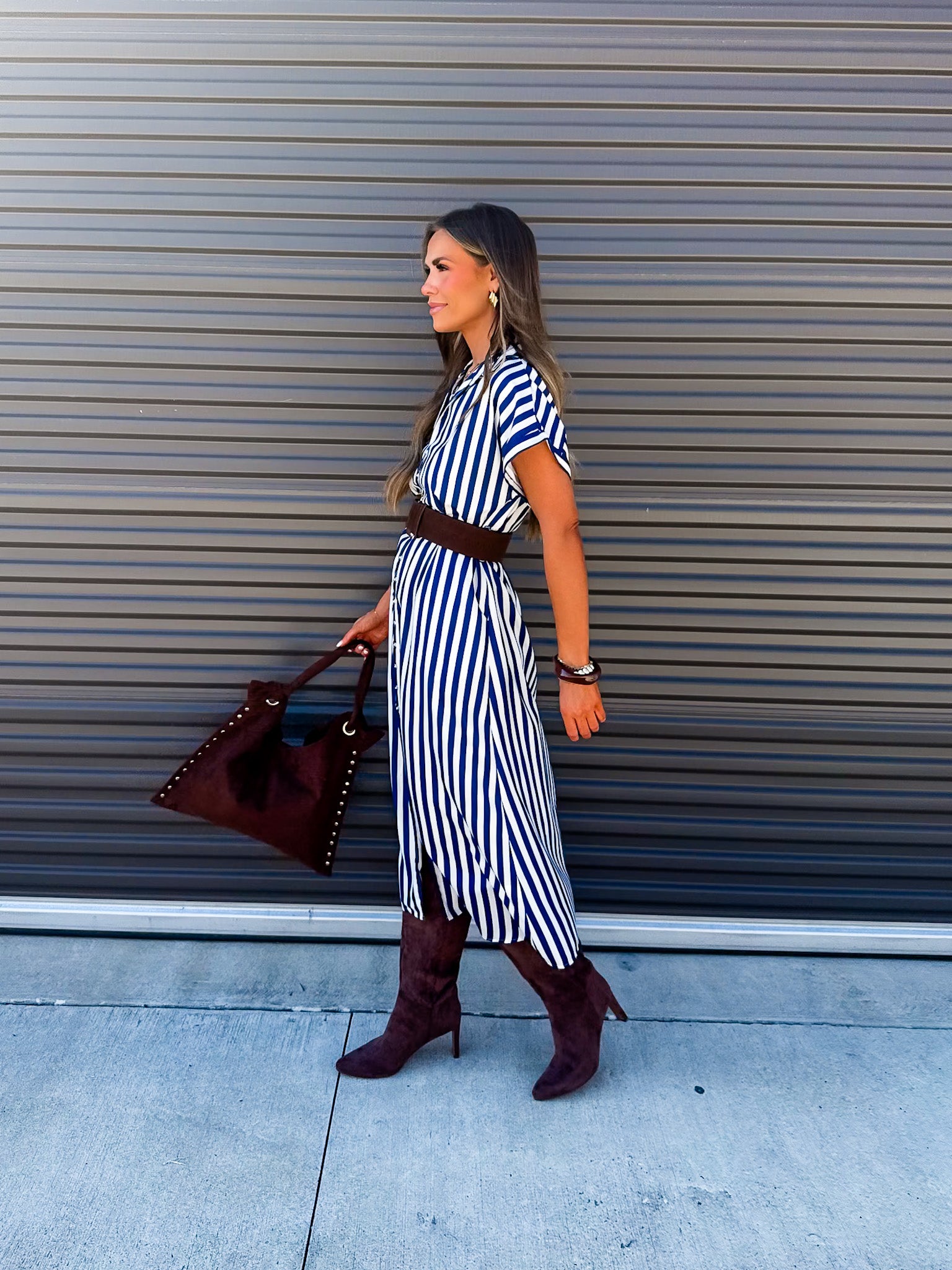 In Line Belted Midi Shirt Dress