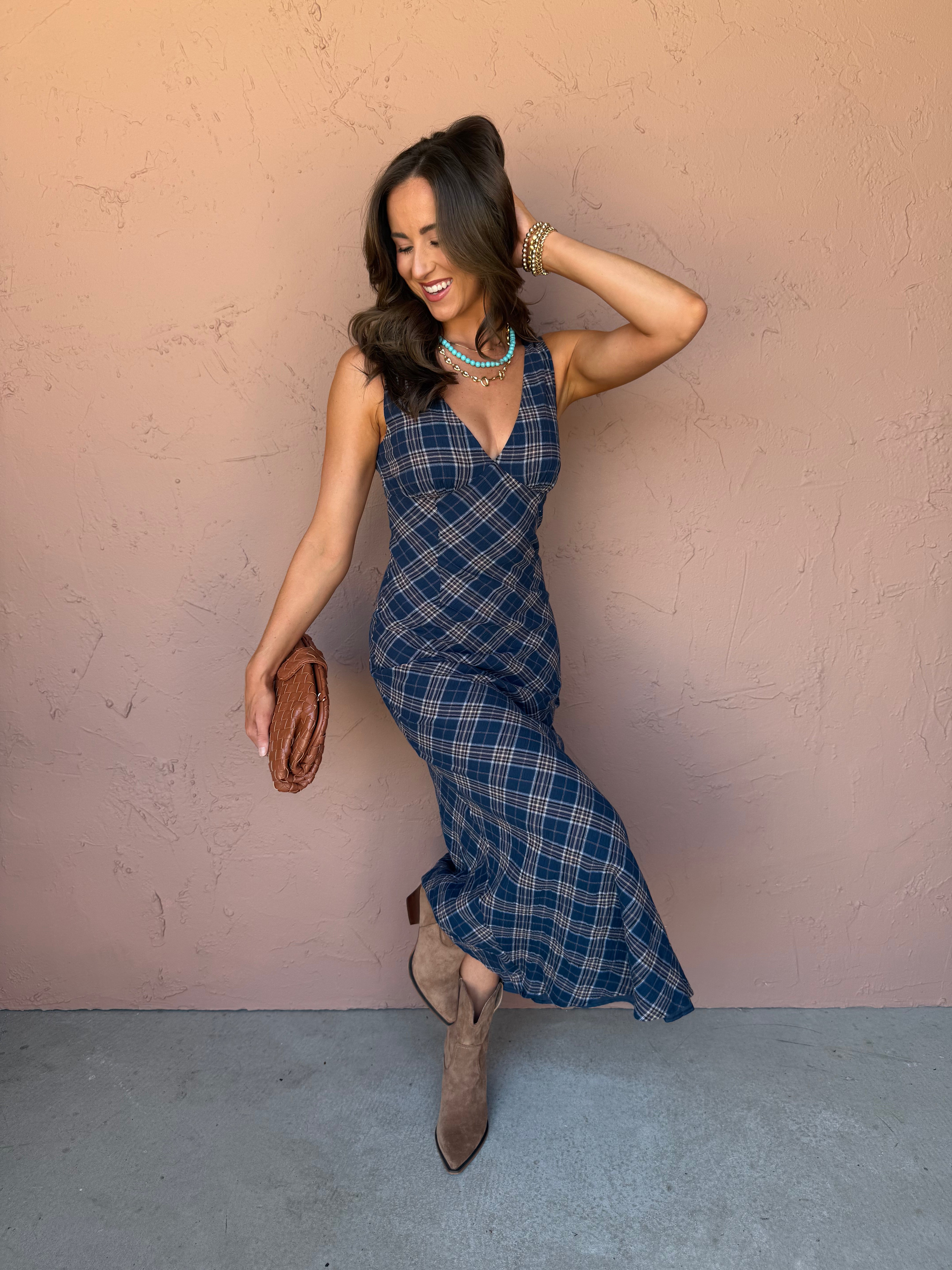 Of Essence Plaid Sleeveless Maxi Dress