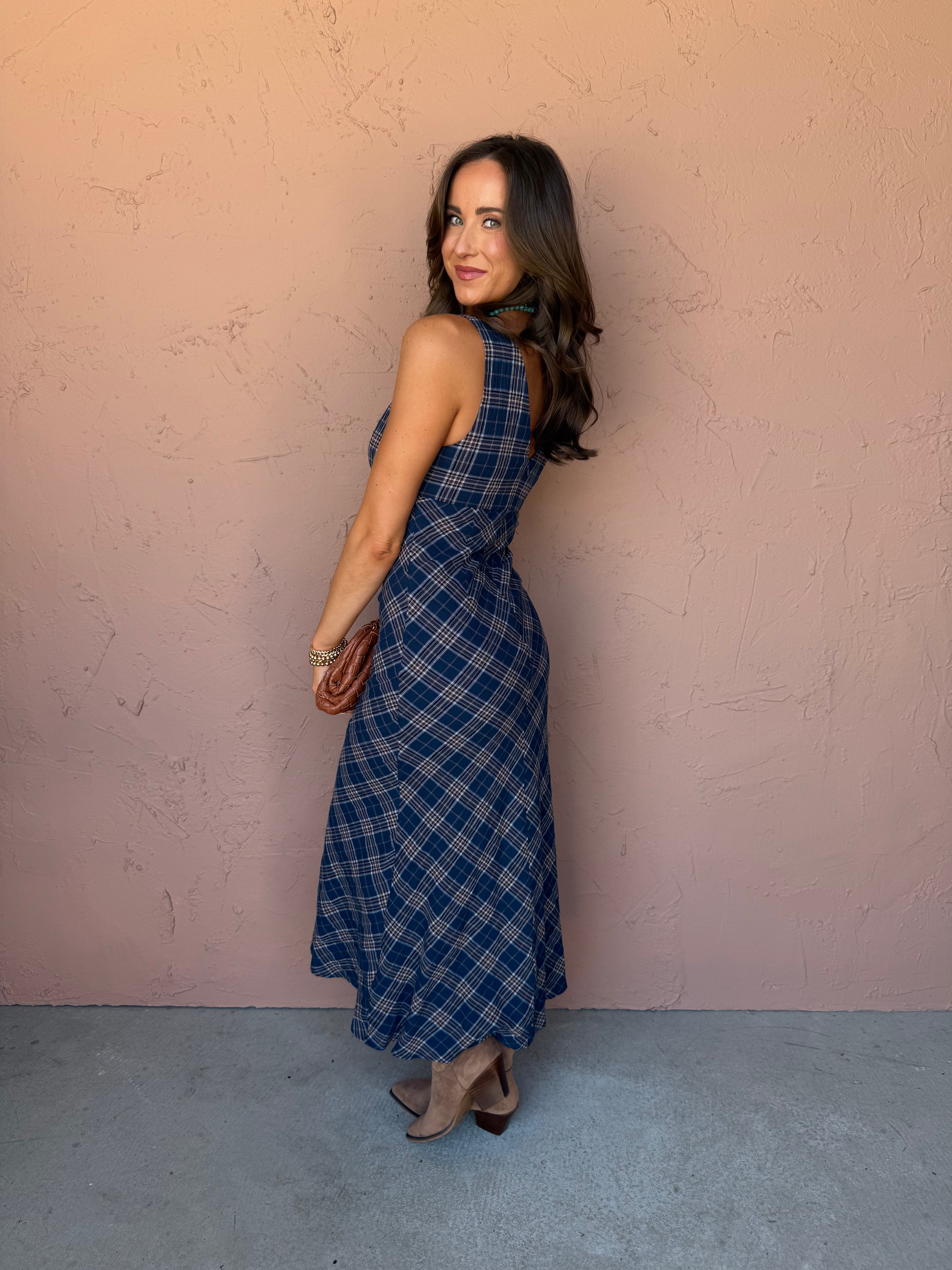 Of Essence Plaid Sleeveless Maxi Dress