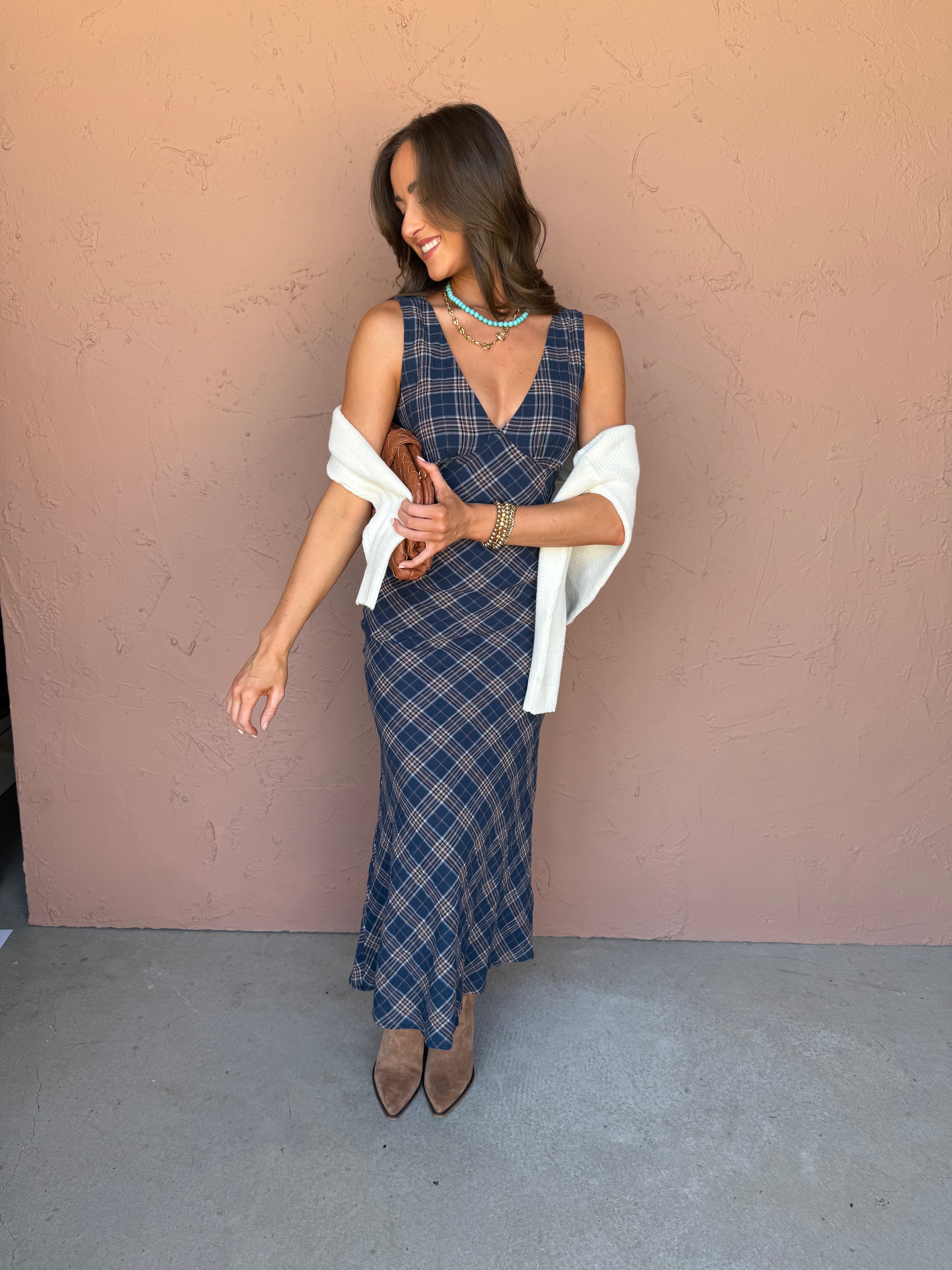 Of Essence Plaid Sleeveless Maxi Dress