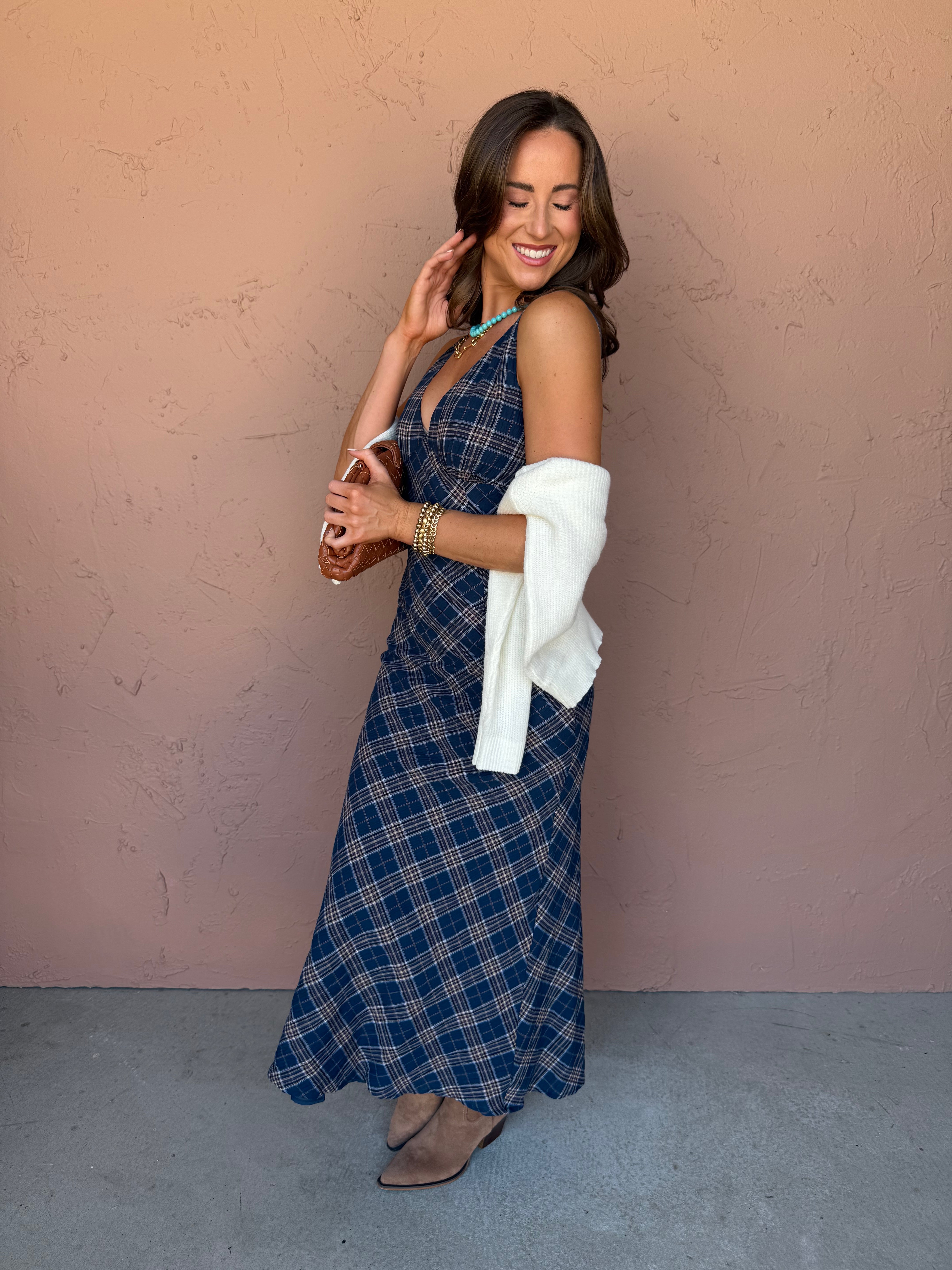Of Essence Plaid Sleeveless Maxi Dress