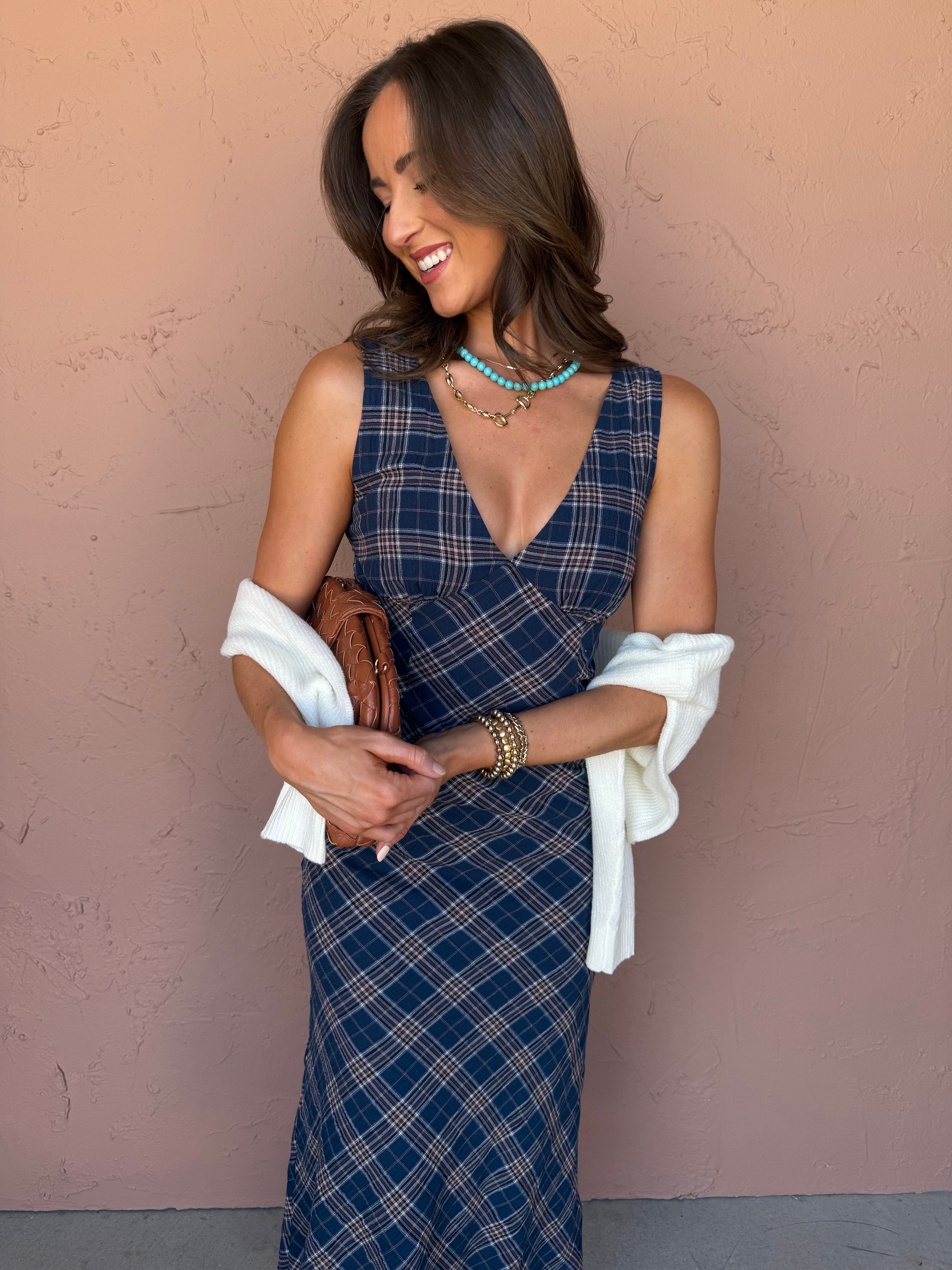 Of Essence Plaid Sleeveless Maxi Dress