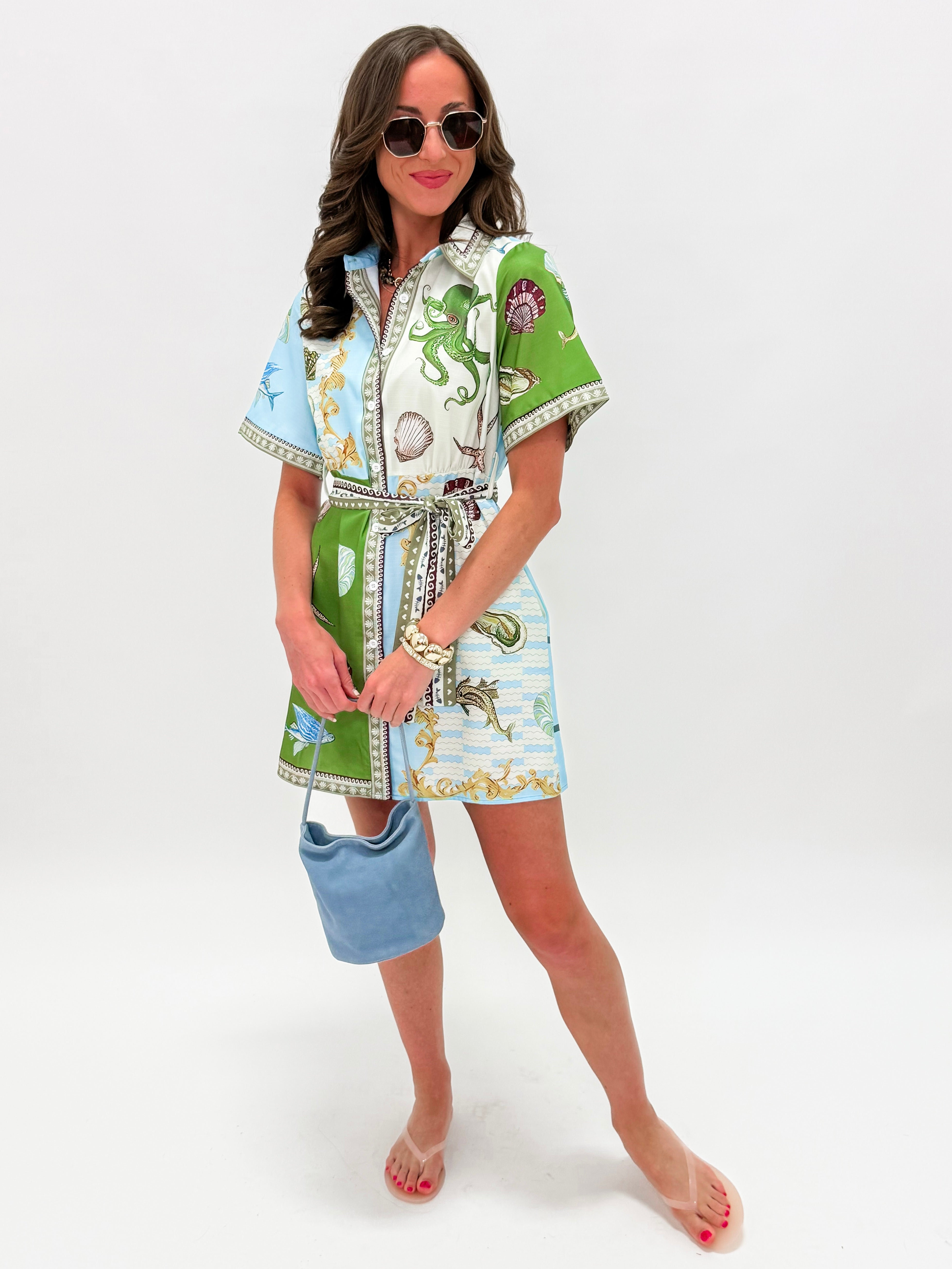 Ocean's Embrace Short Sleeve Shirt Dress