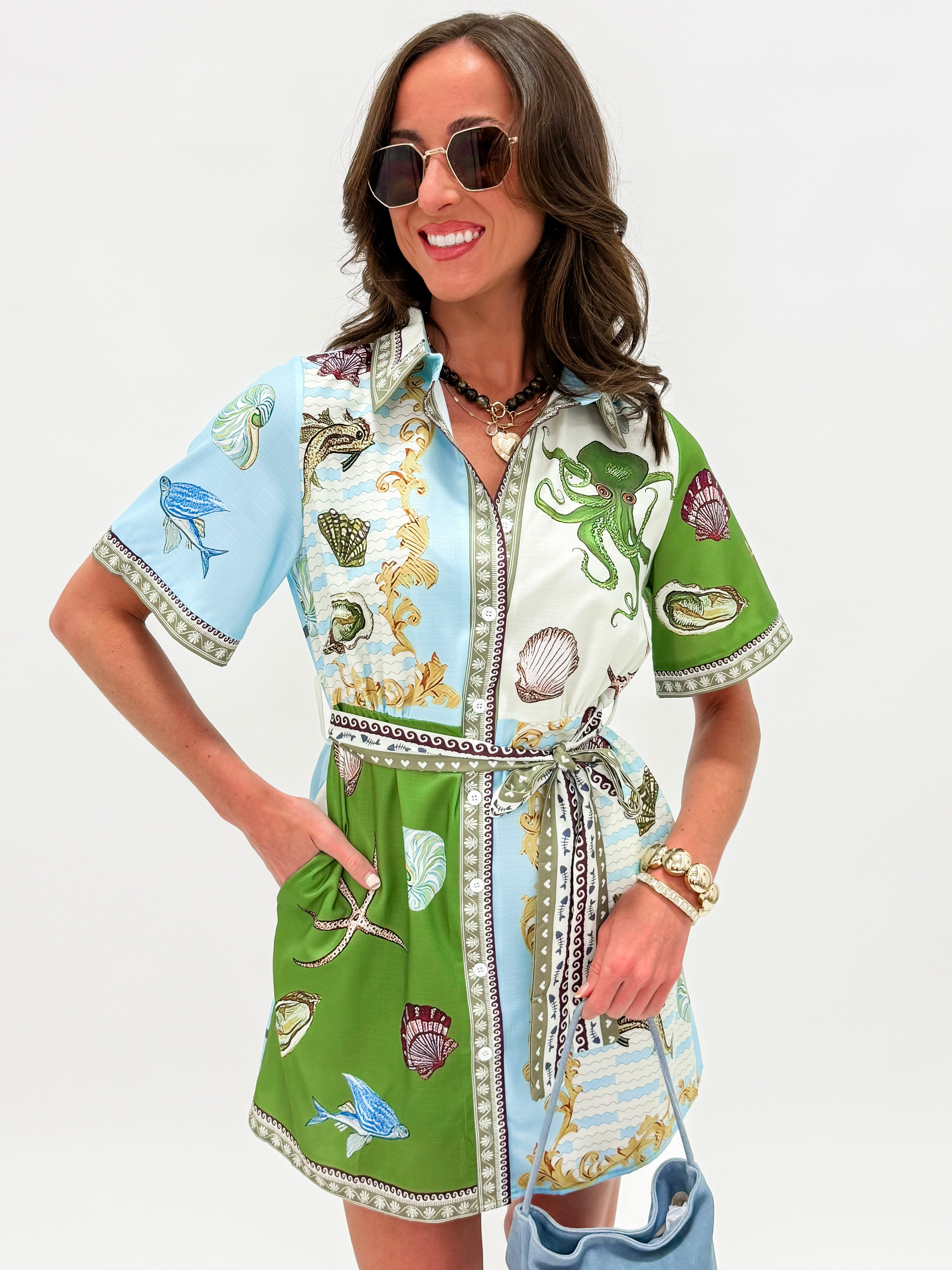 Ocean's Embrace Short Sleeve Shirt Dress