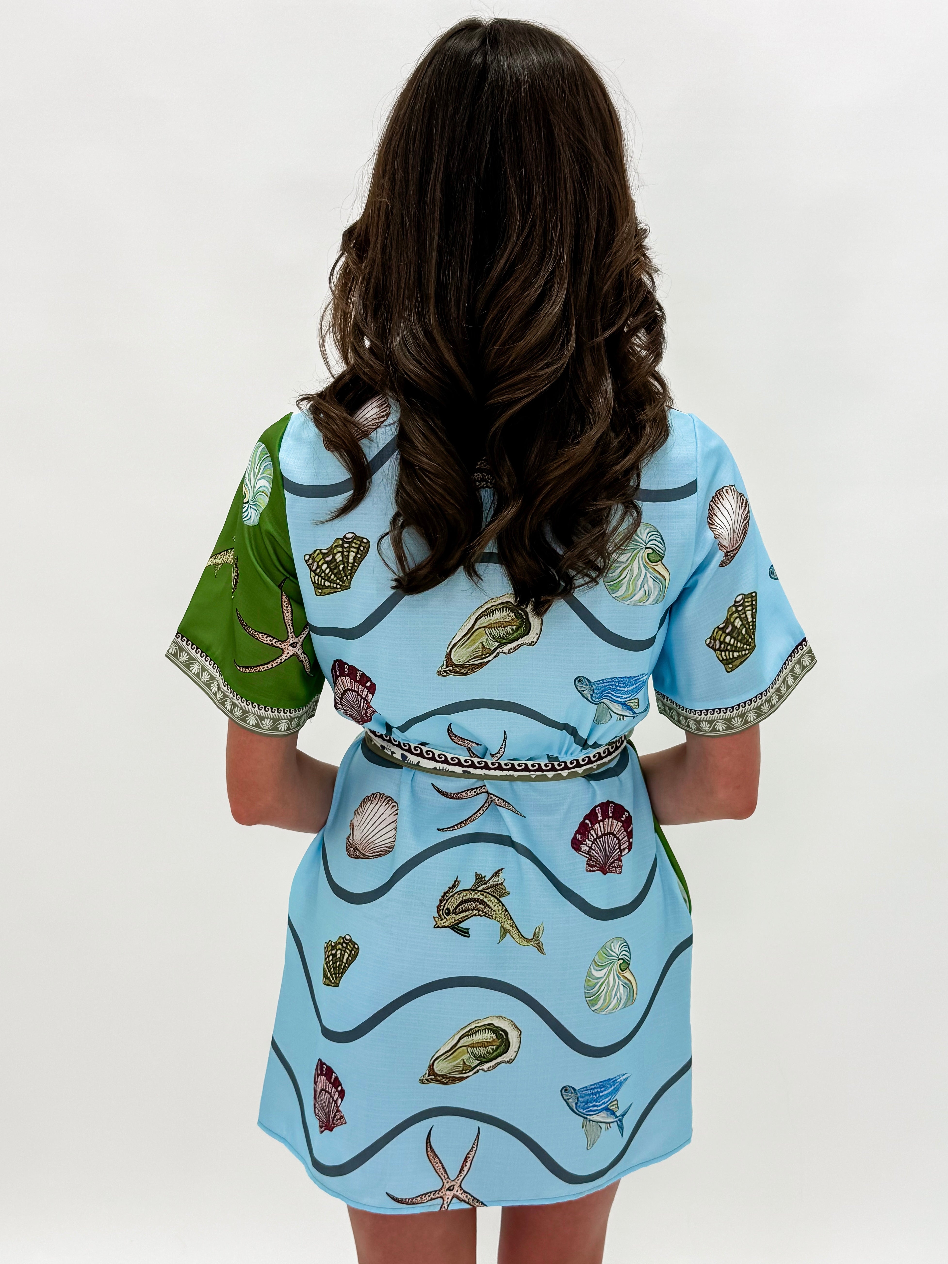 Ocean's Embrace Short Sleeve Shirt Dress