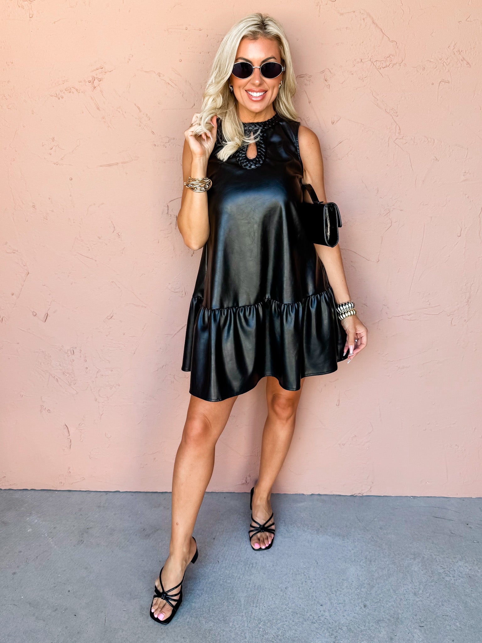 Quiet Luxury Faux Leather Mini Dress