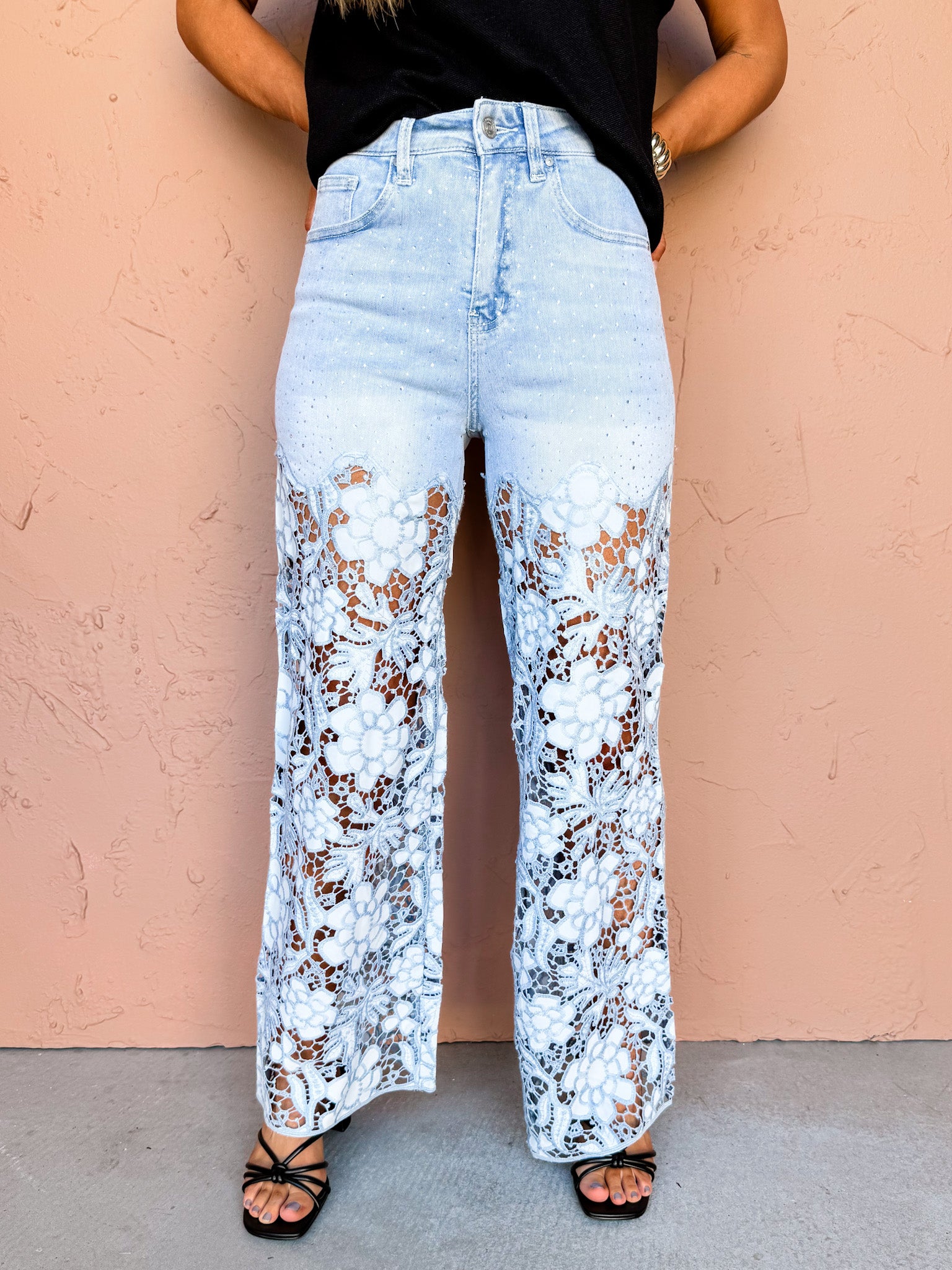 Tulsa Super High Rise Lace Wide Leg Jeans