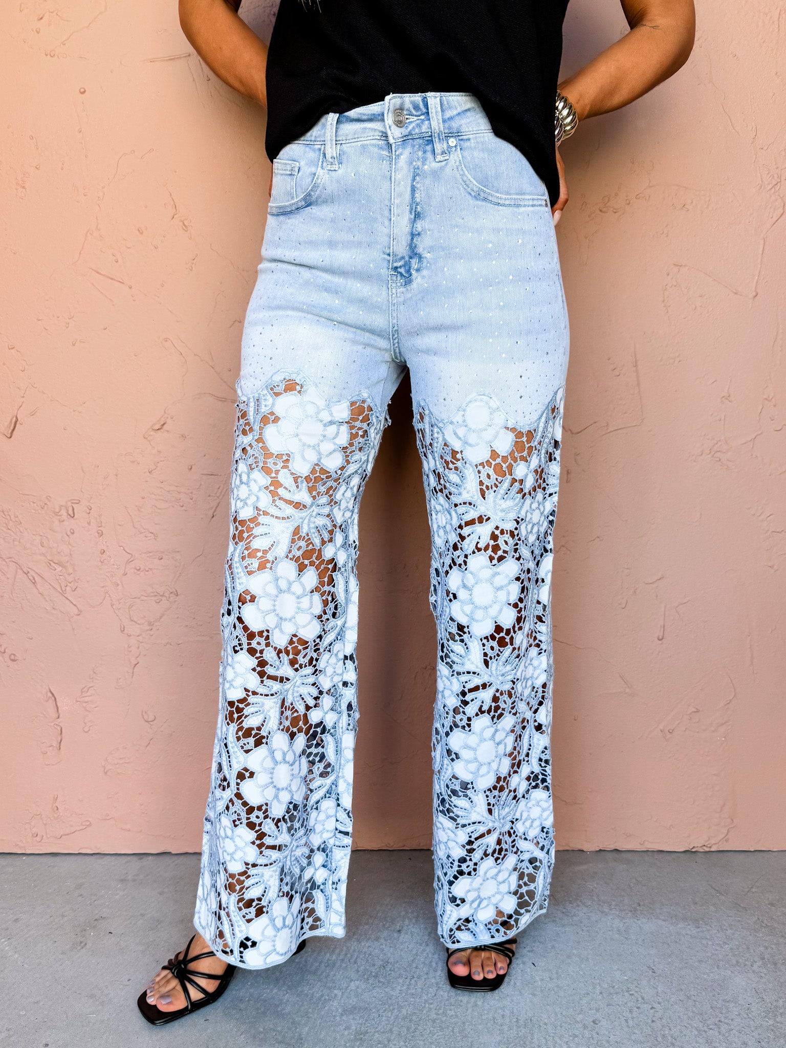 Tulsa Super High Rise Lace Wide Leg Jeans
