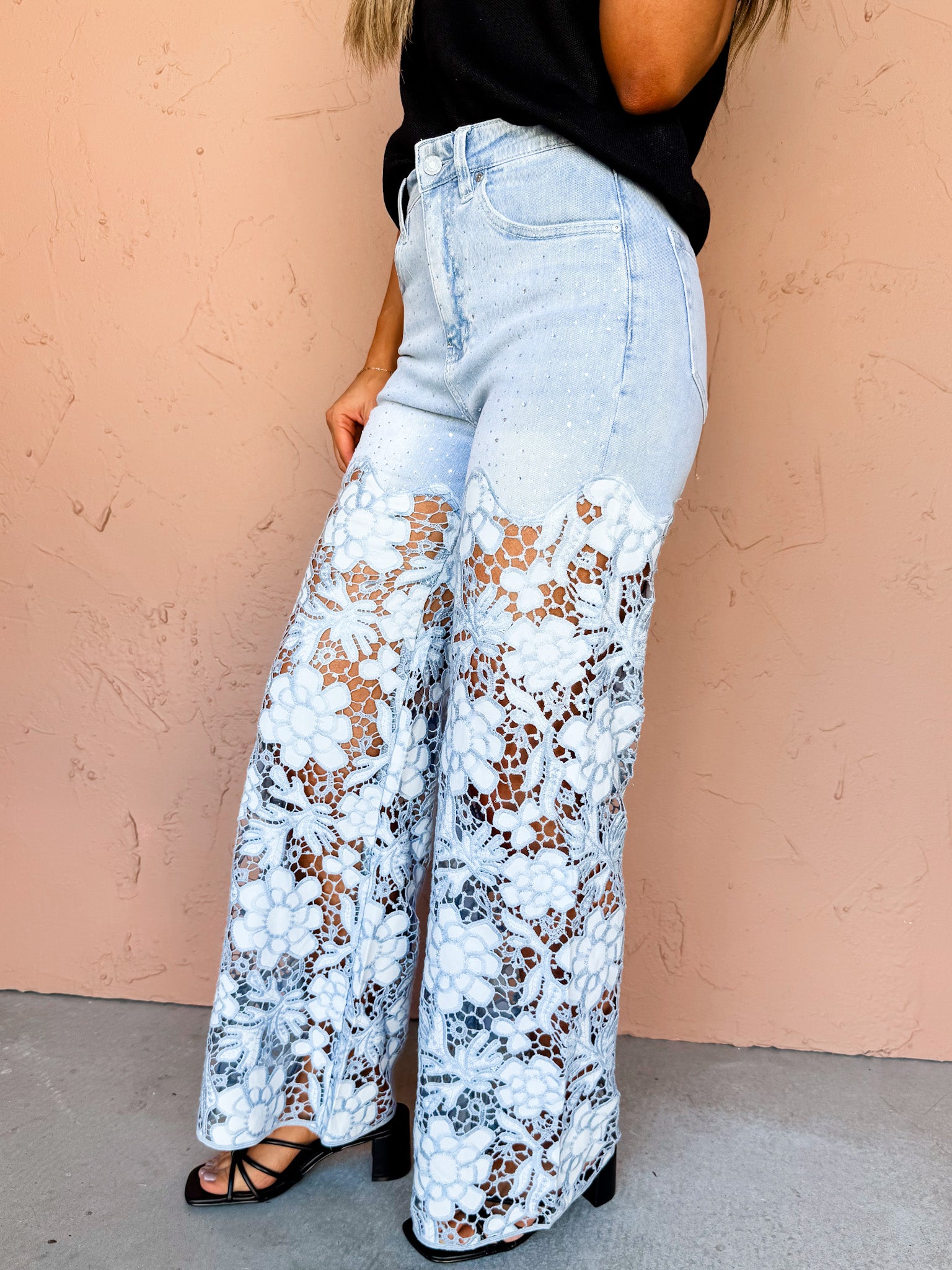 Tulsa Super High Rise Lace Wide Leg Jeans