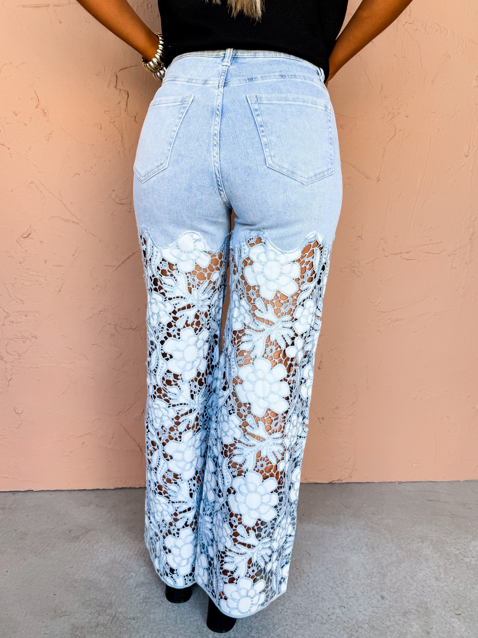 Tulsa Super High Rise Lace Wide Leg Jeans