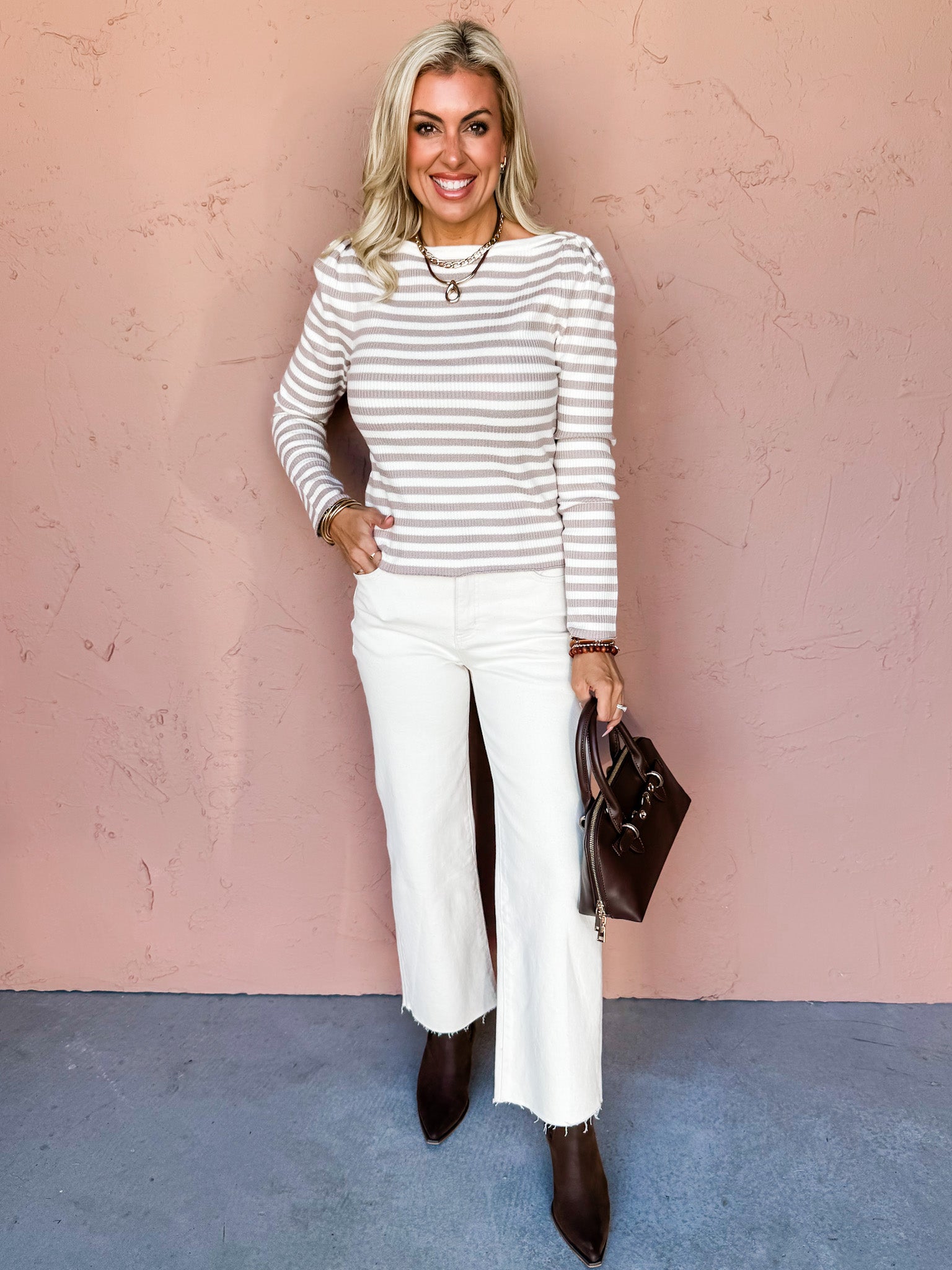 Natural Edit Boat Neck Striped Sweater-Ivory Sand