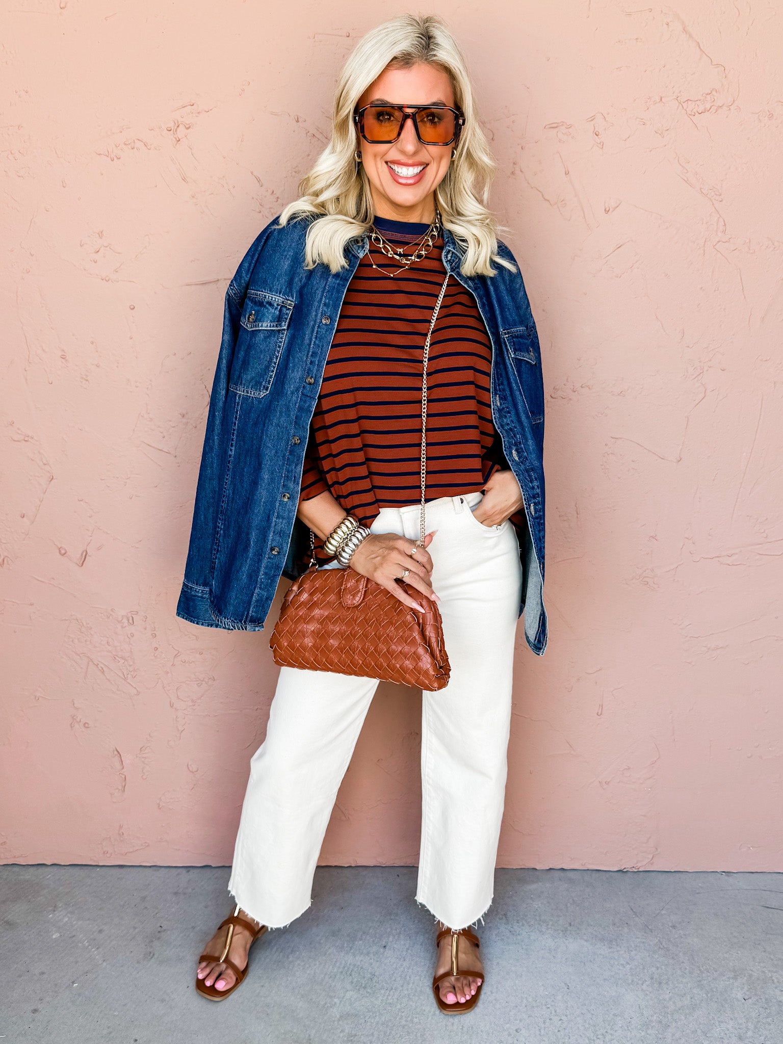 Without A Doubt Striped Crewneck Top-Brown