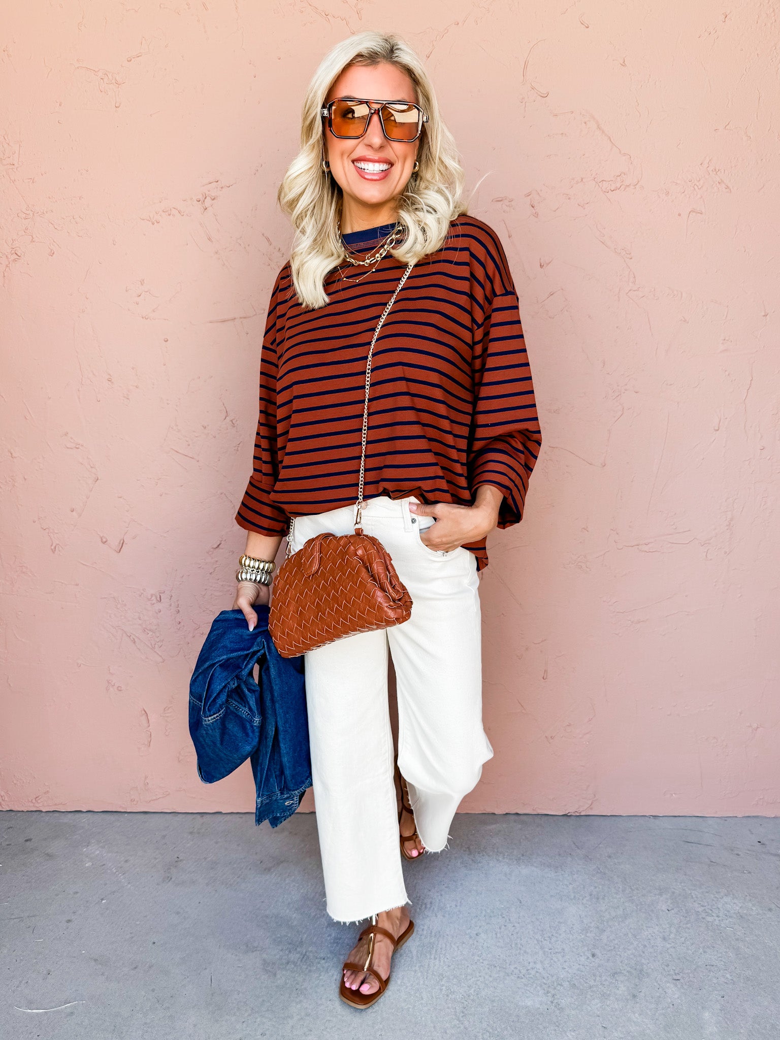 Without A Doubt Striped Crewneck Top-Brown