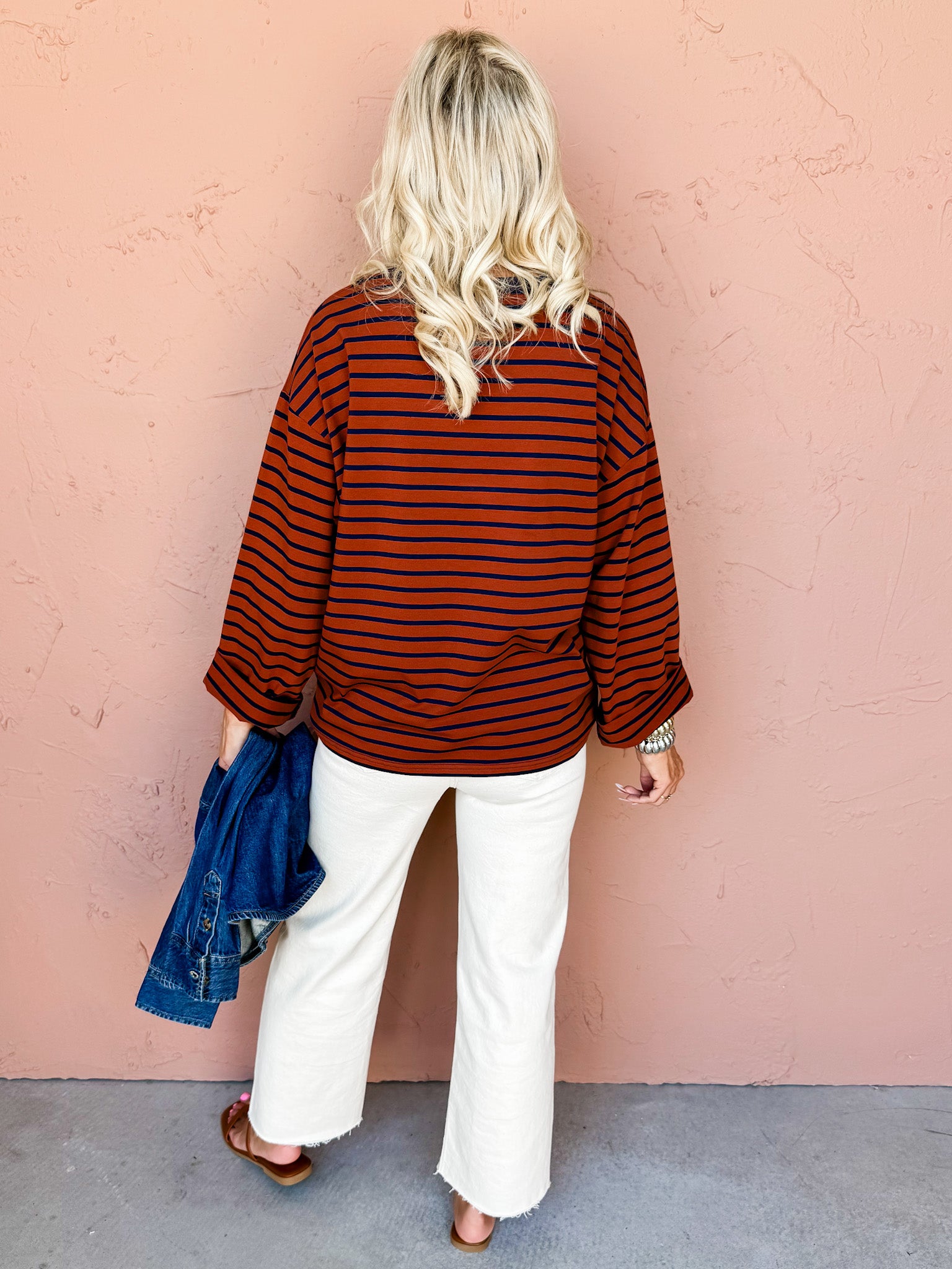 Without A Doubt Striped Crewneck Top-Brown