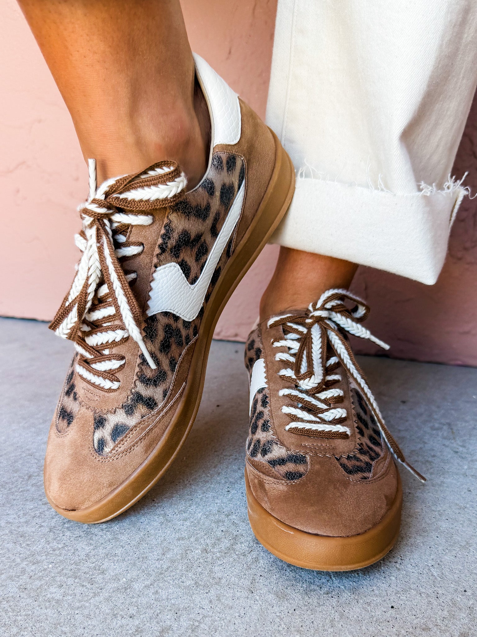 Destiny Lace Up Sneakers-Coffee Leopard
