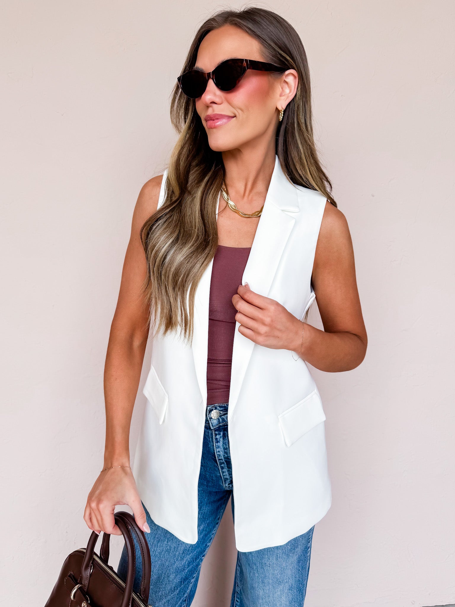 Alyse Open Front Vest-Off White