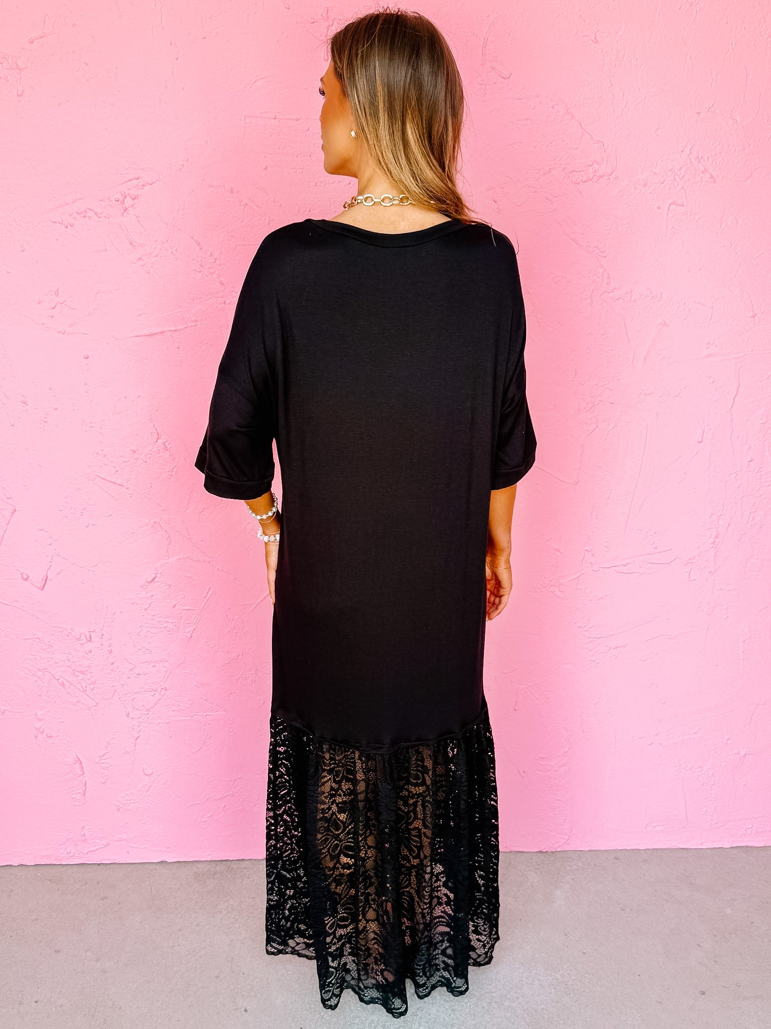 knee length dresses for ladies Marlene Black Flared Lace Maxi Dress main image 1