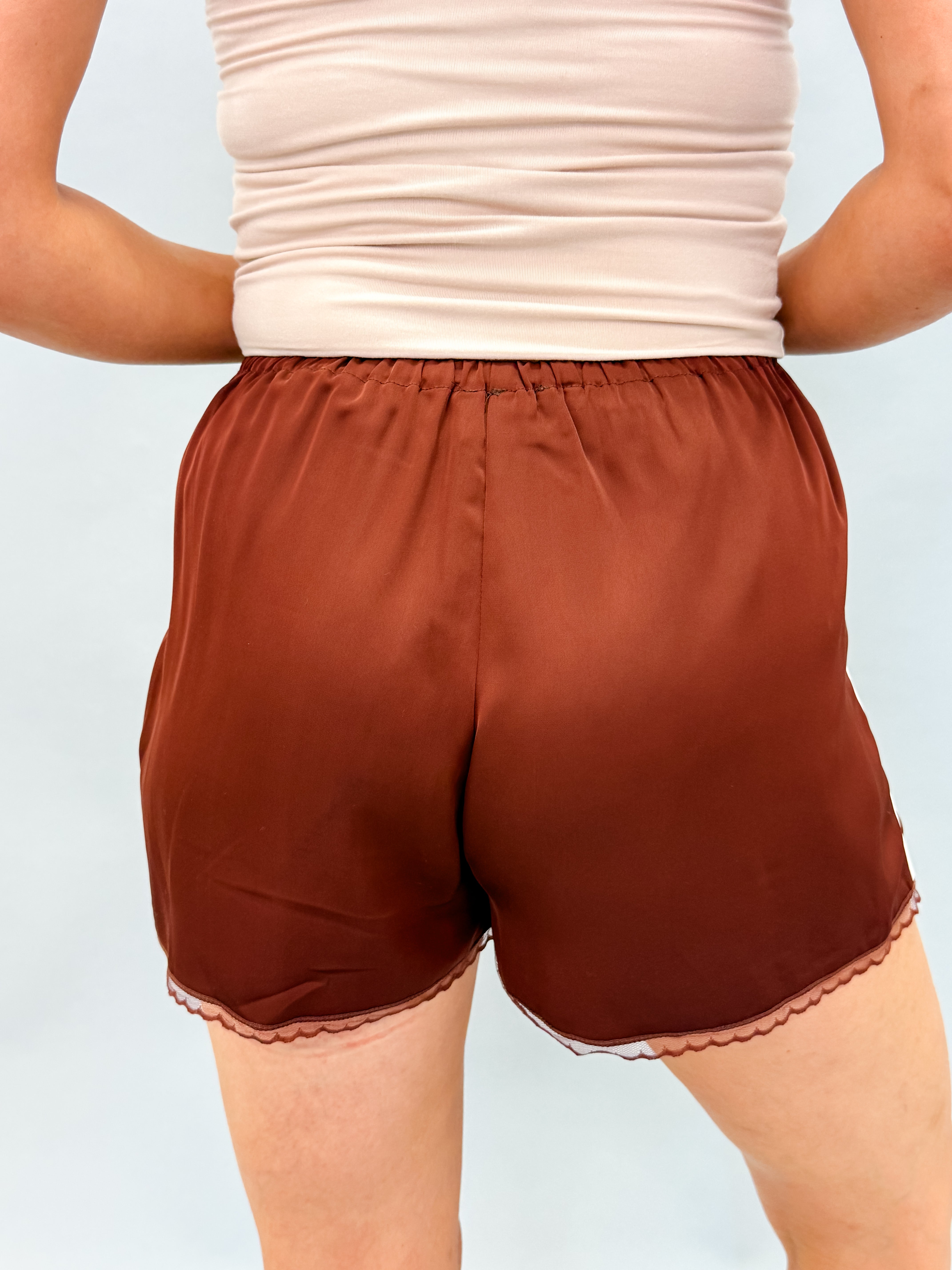 Sloan Satin Lace Trim Shorts-Copper