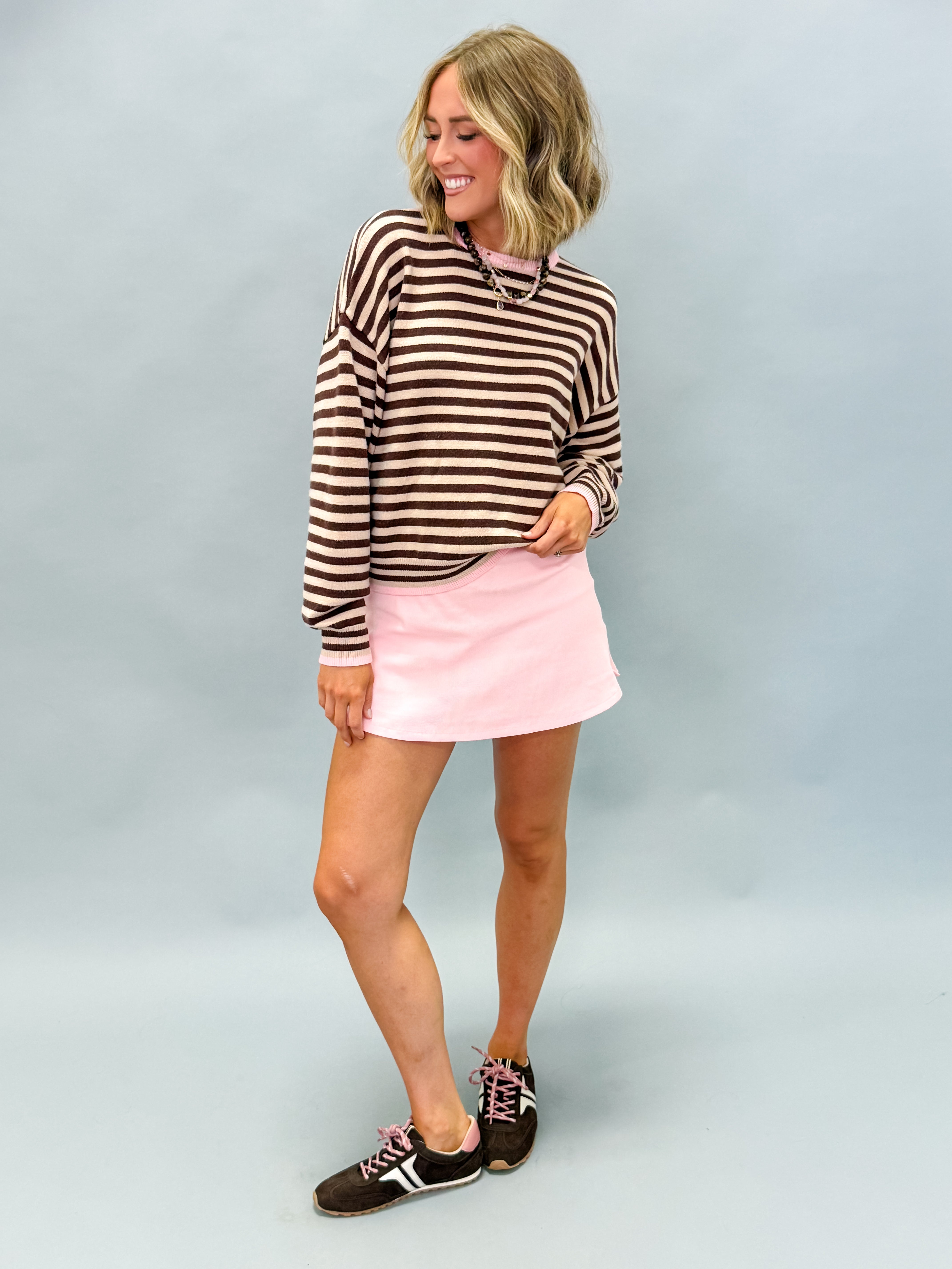 Audrey Striped Sweater-Chocolate/Pink