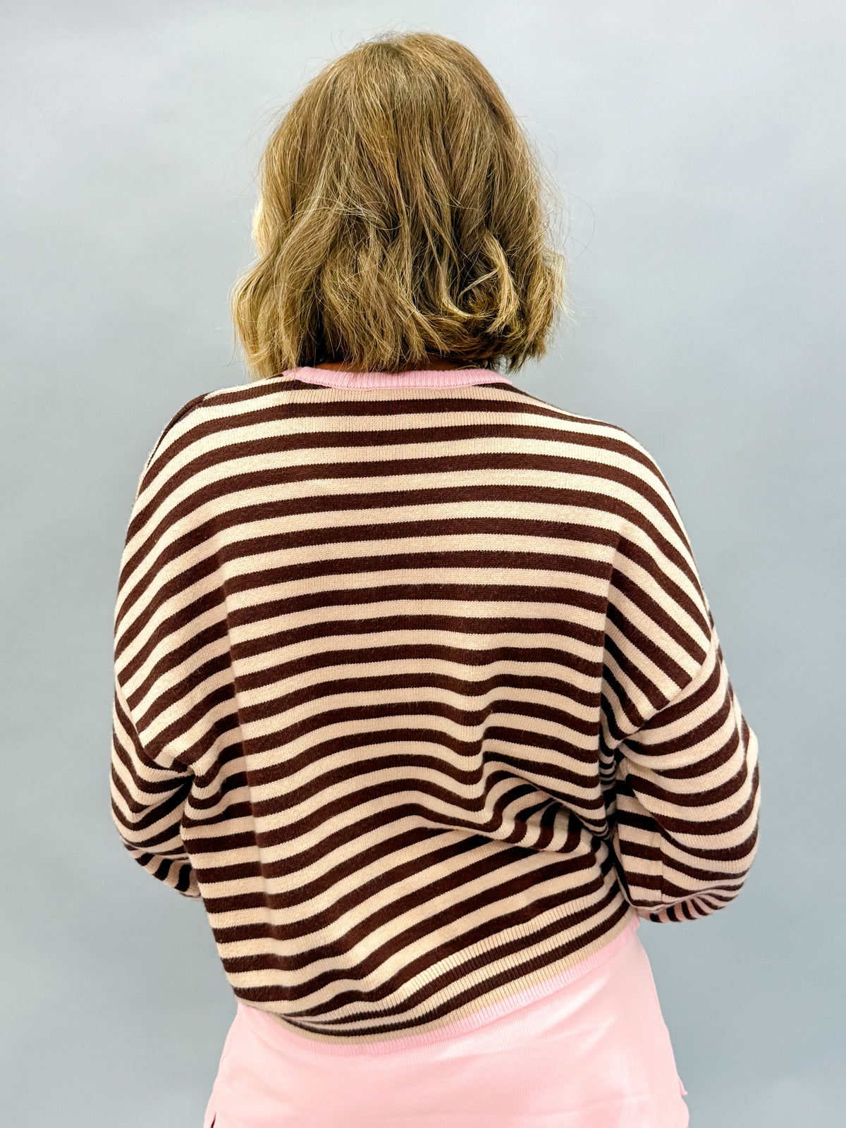 Audrey Striped Sweater-Chocolate/Pink