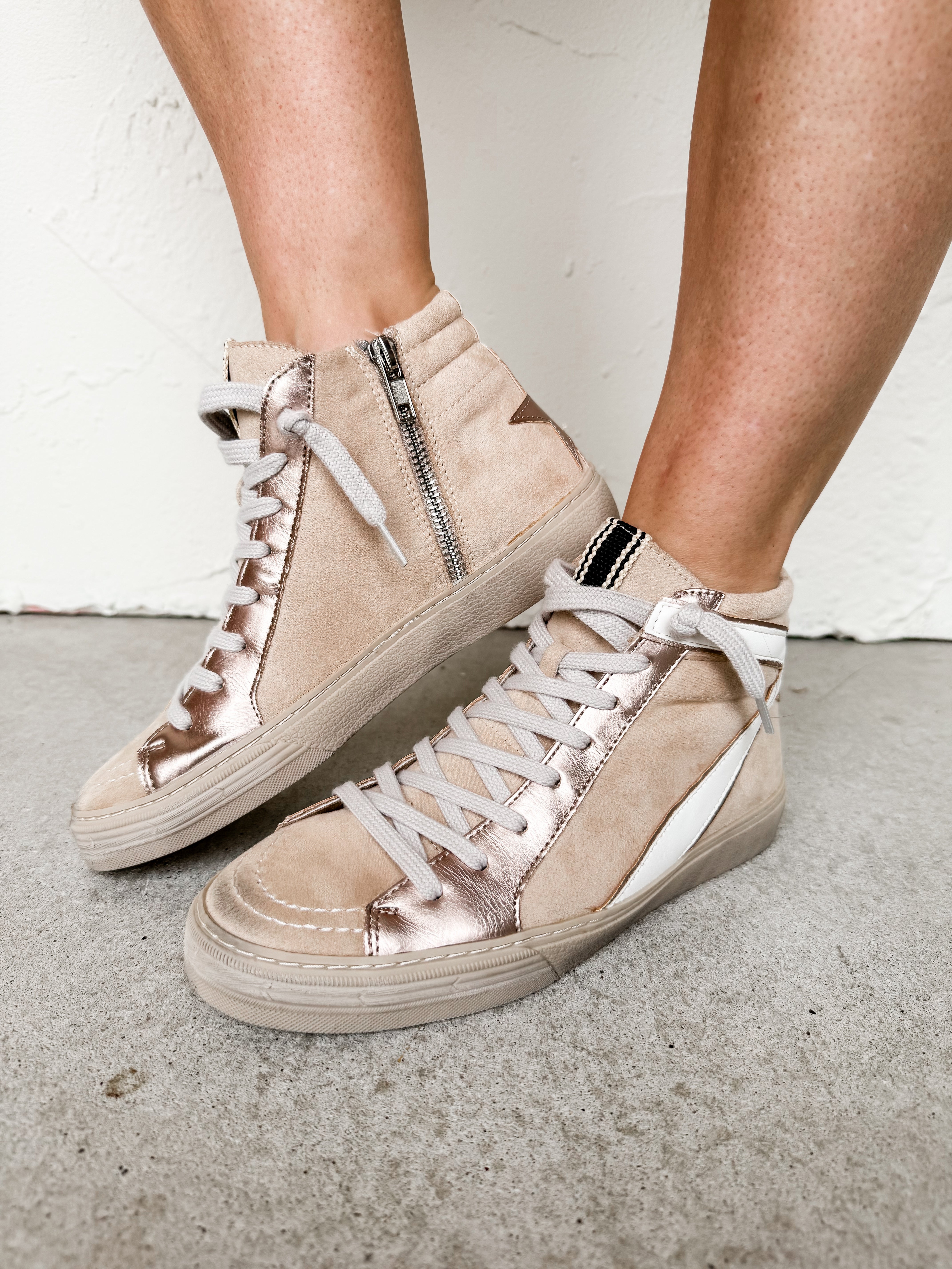 [ShuShop] Rooney High-Top Sneakers-Beige Suede