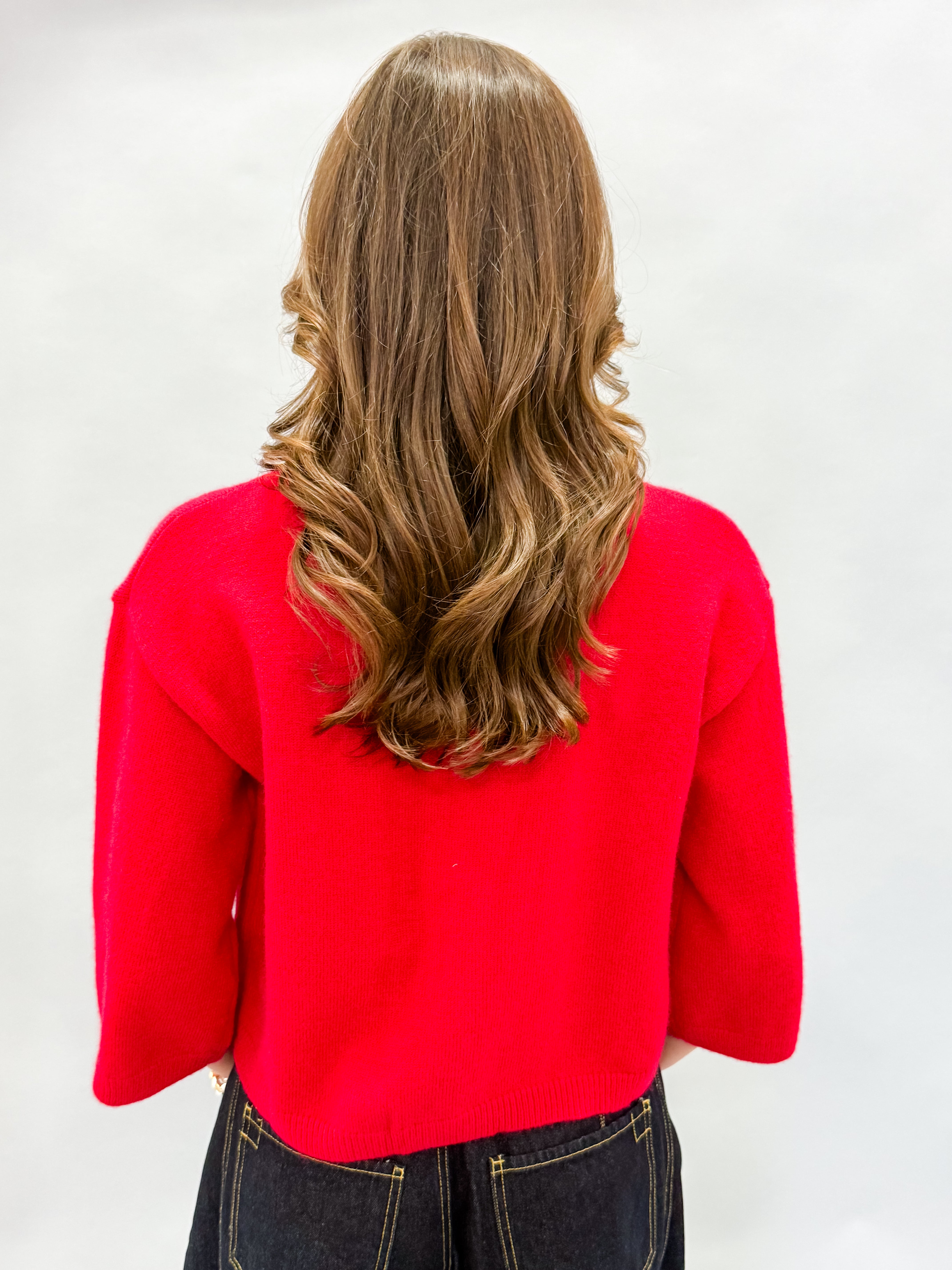 Sunday Half Sleeve Cardigan Sweater-Red