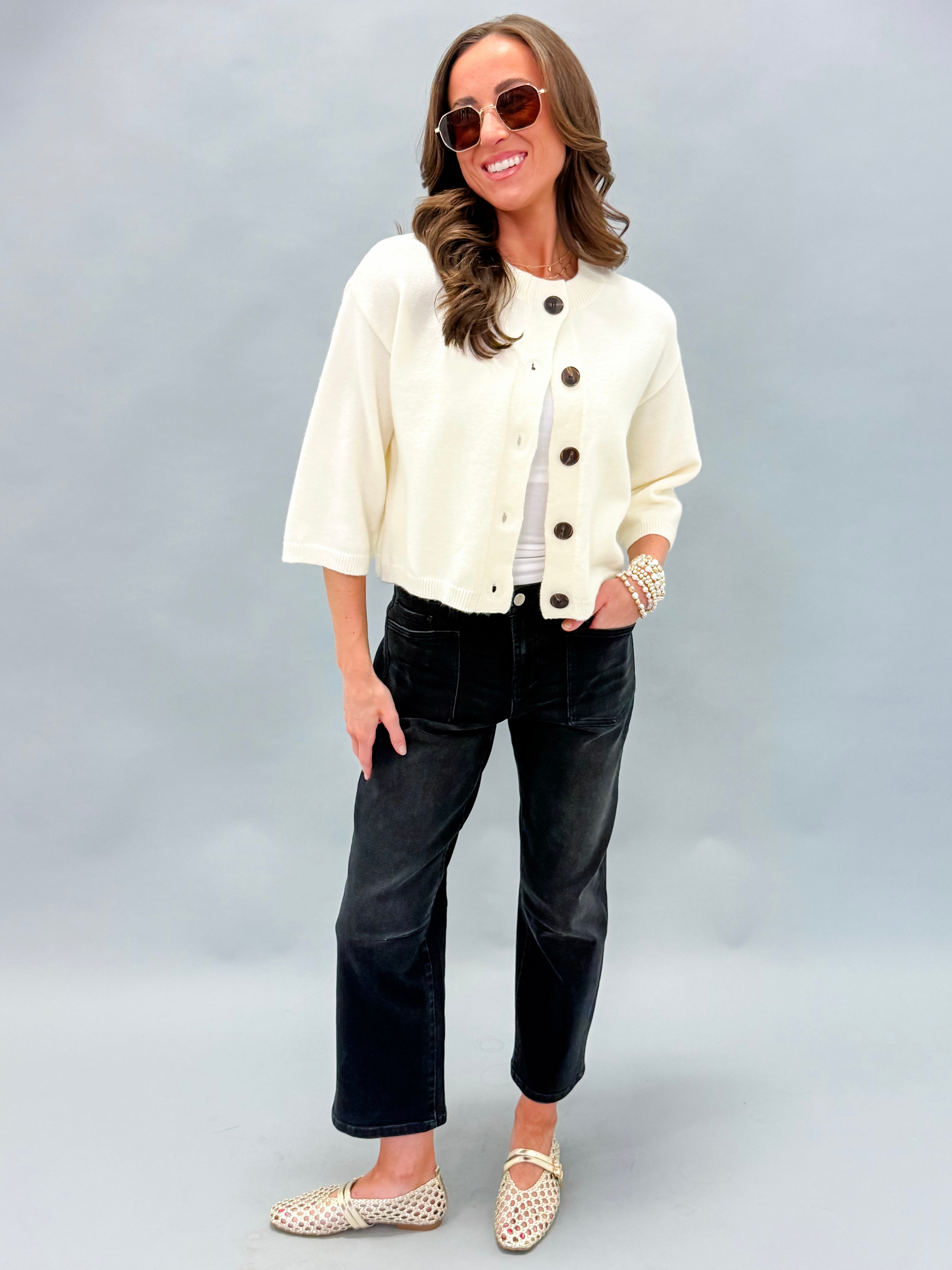 Sunday Half Sleeve Cardigan Sweater-Cream