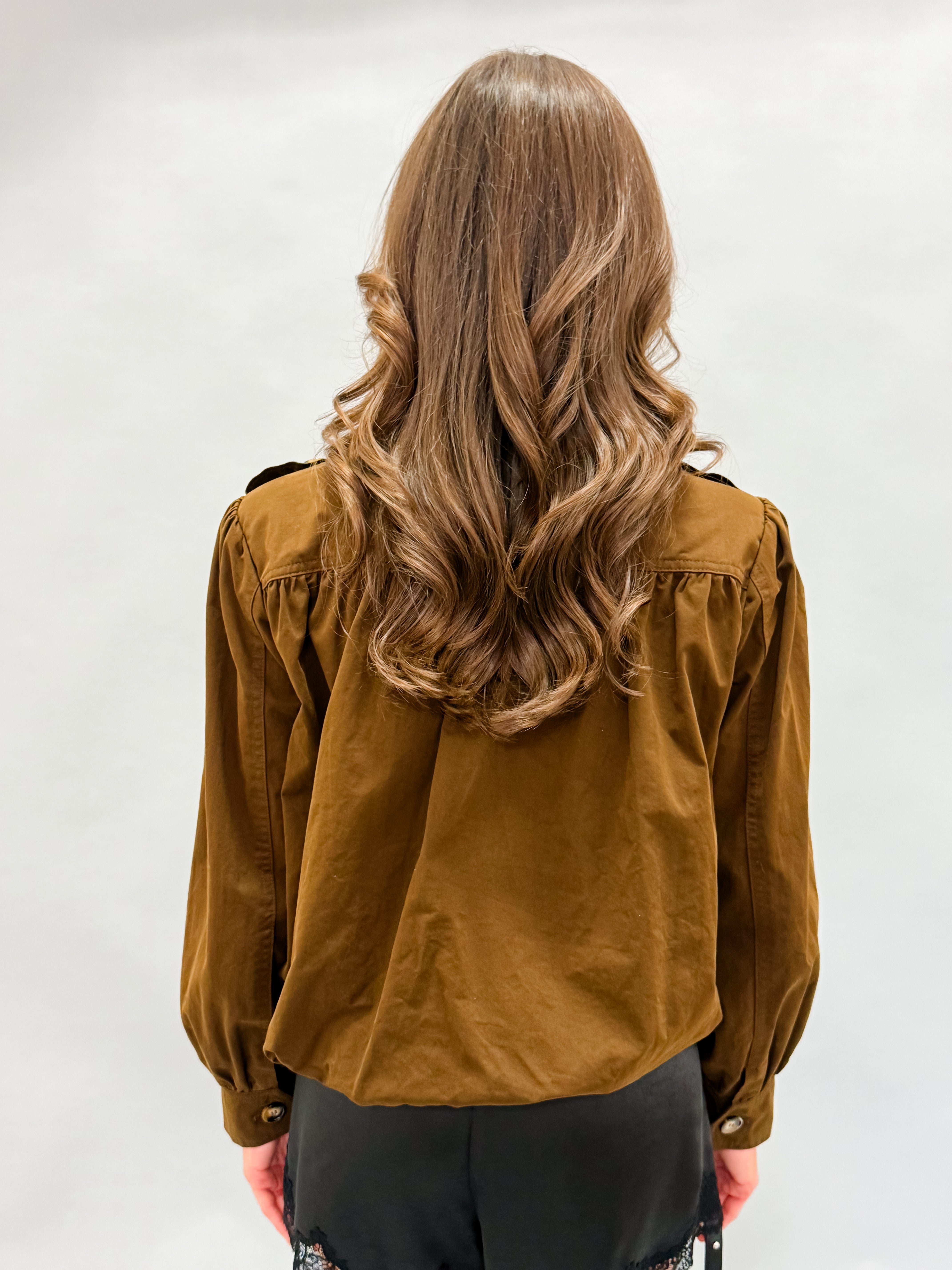 Melinda Collar Gathered Hem Bomber Jacket