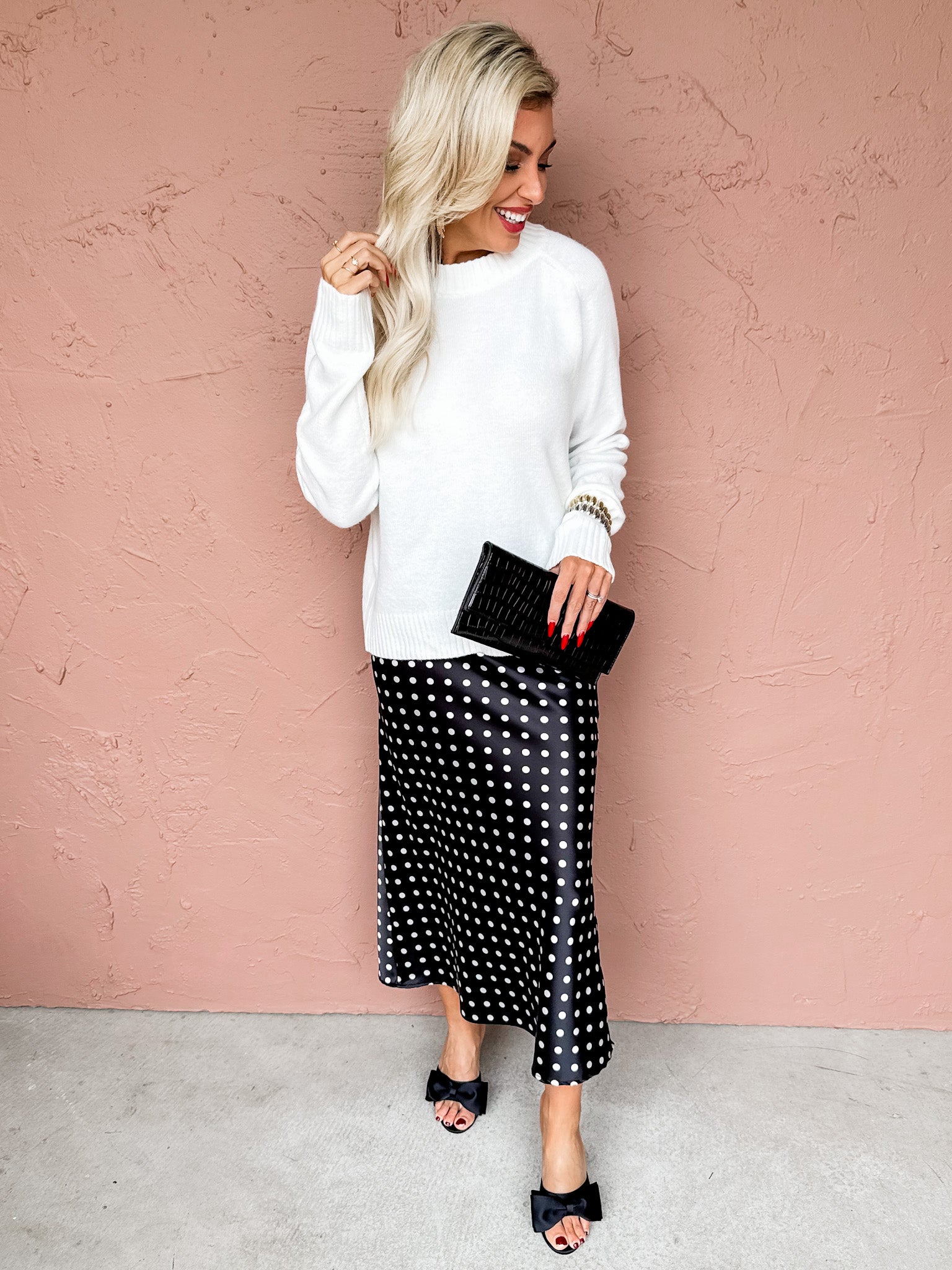 Aniston Slip Midi Skirt-Polka Dot