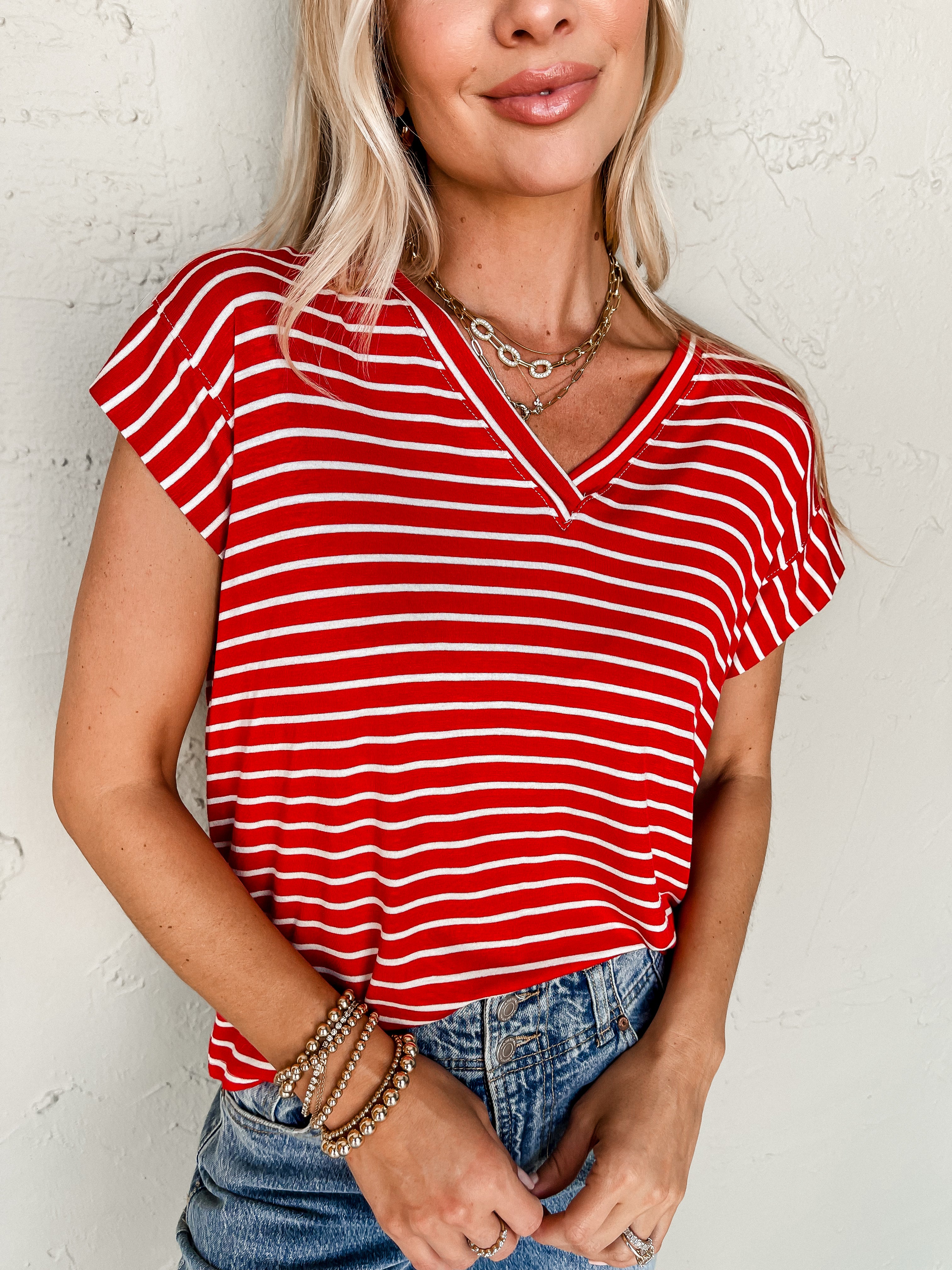 I'm Yours Striped V Neck Top